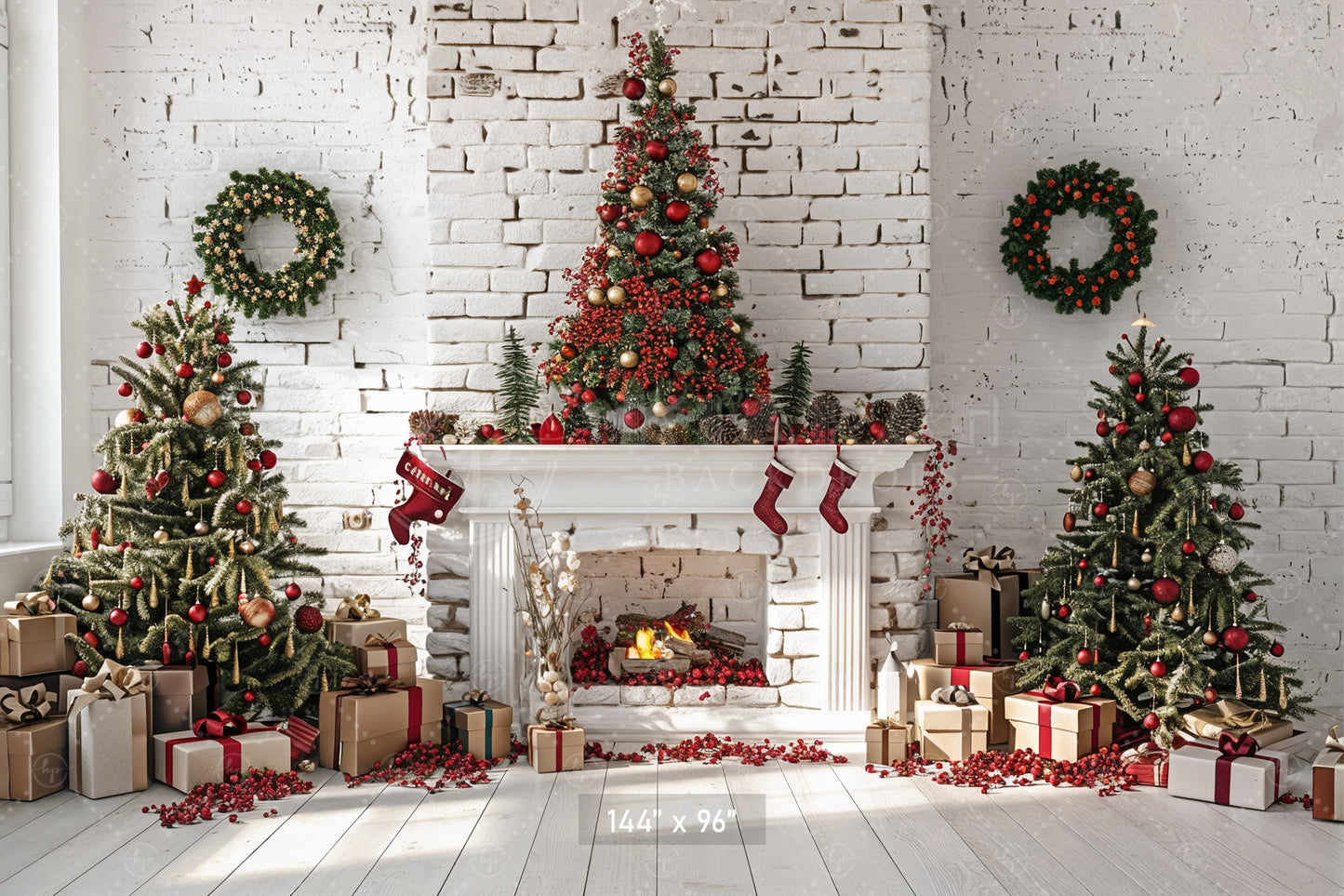 Elegant Holiday Gifts Fireplace Backdrop