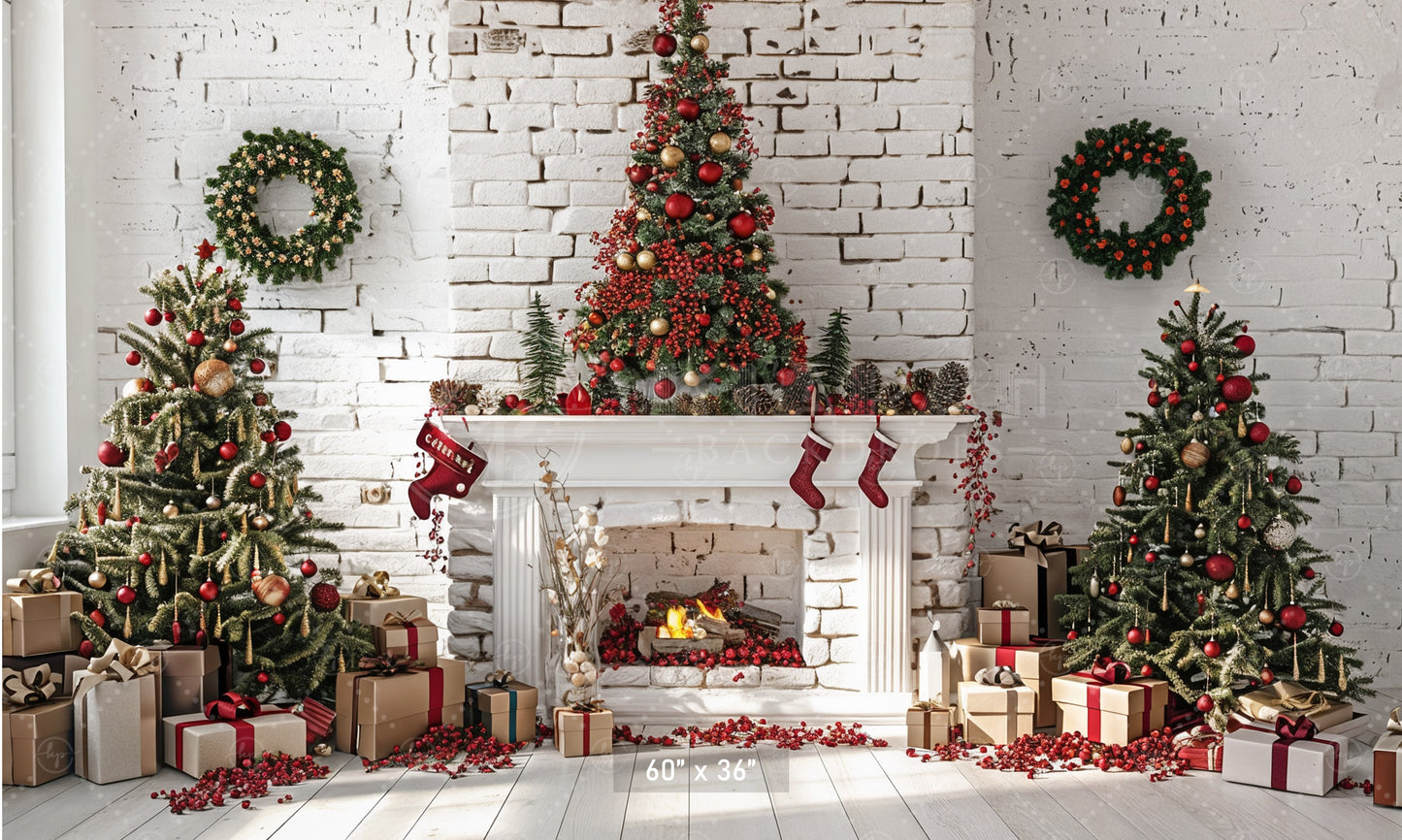 Elegant Holiday Gifts Fireplace Backdrop