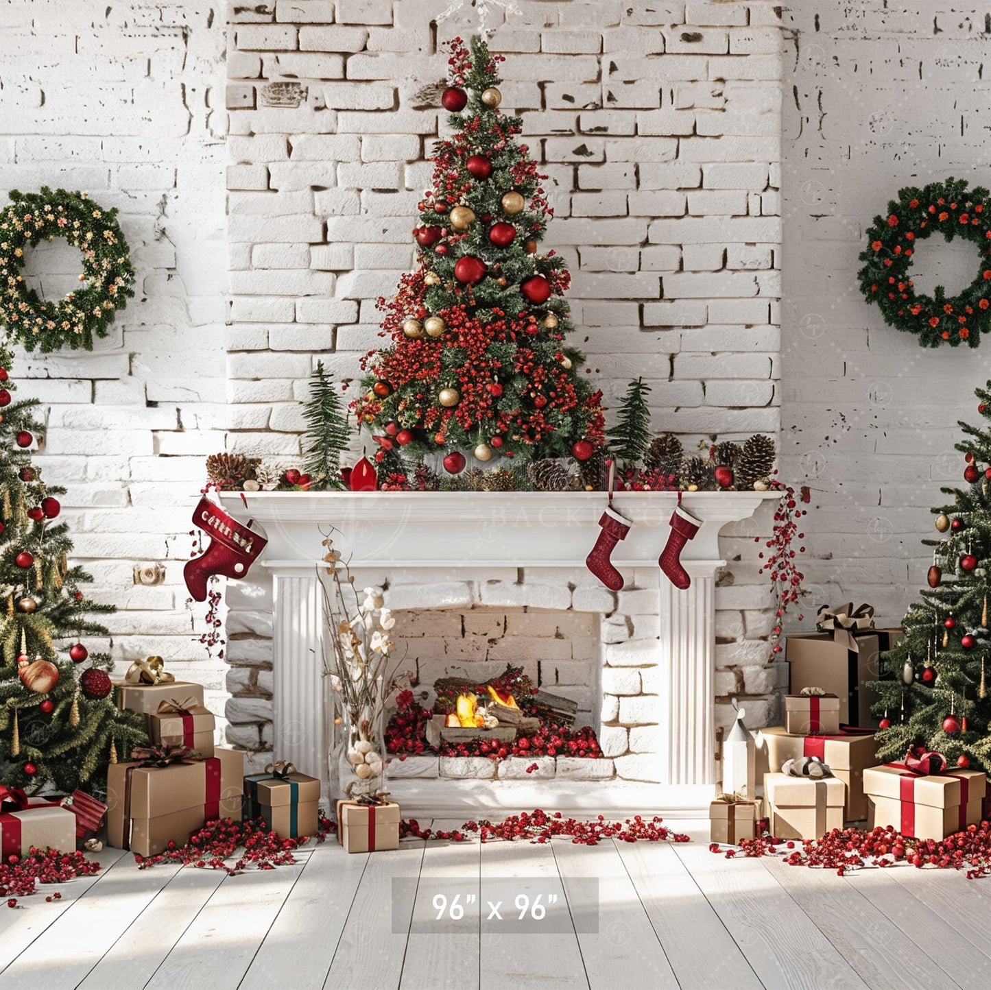 Elegant Holiday Gifts Fireplace Backdrop