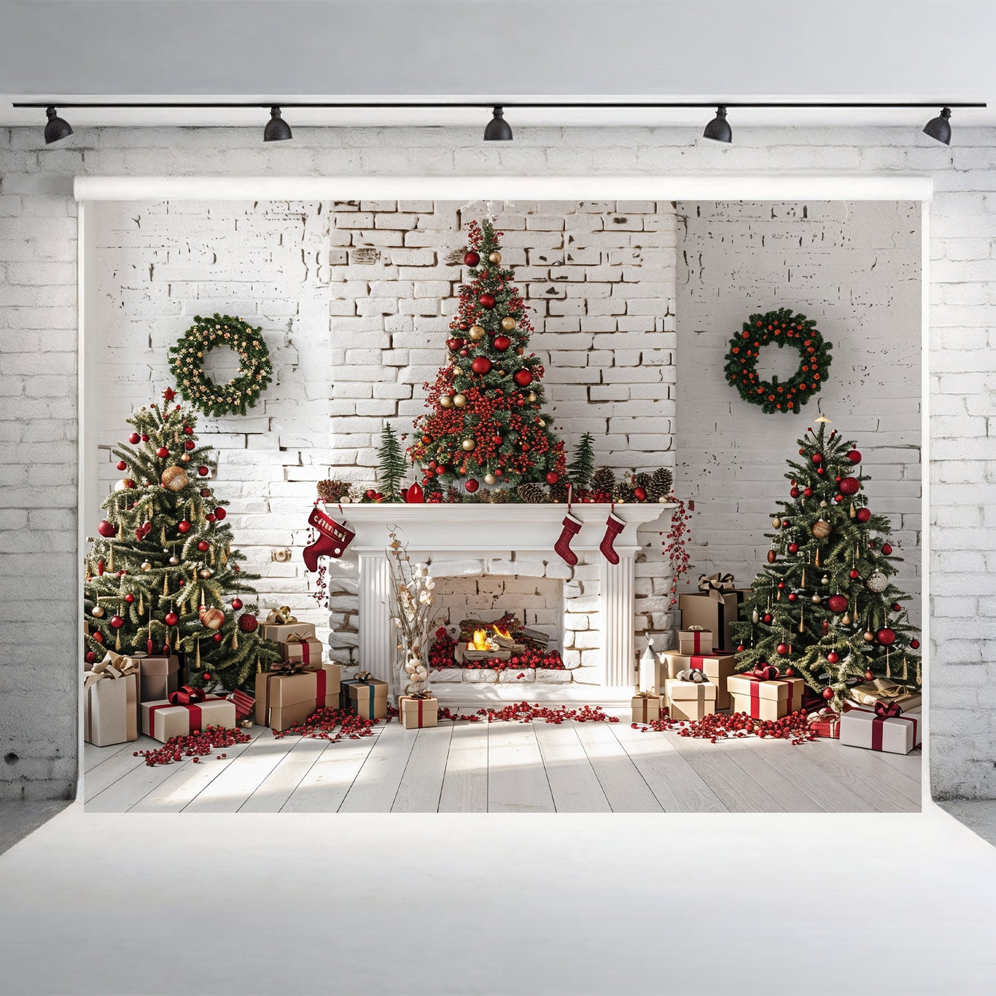 Elegant Holiday Gifts Fireplace Backdrop