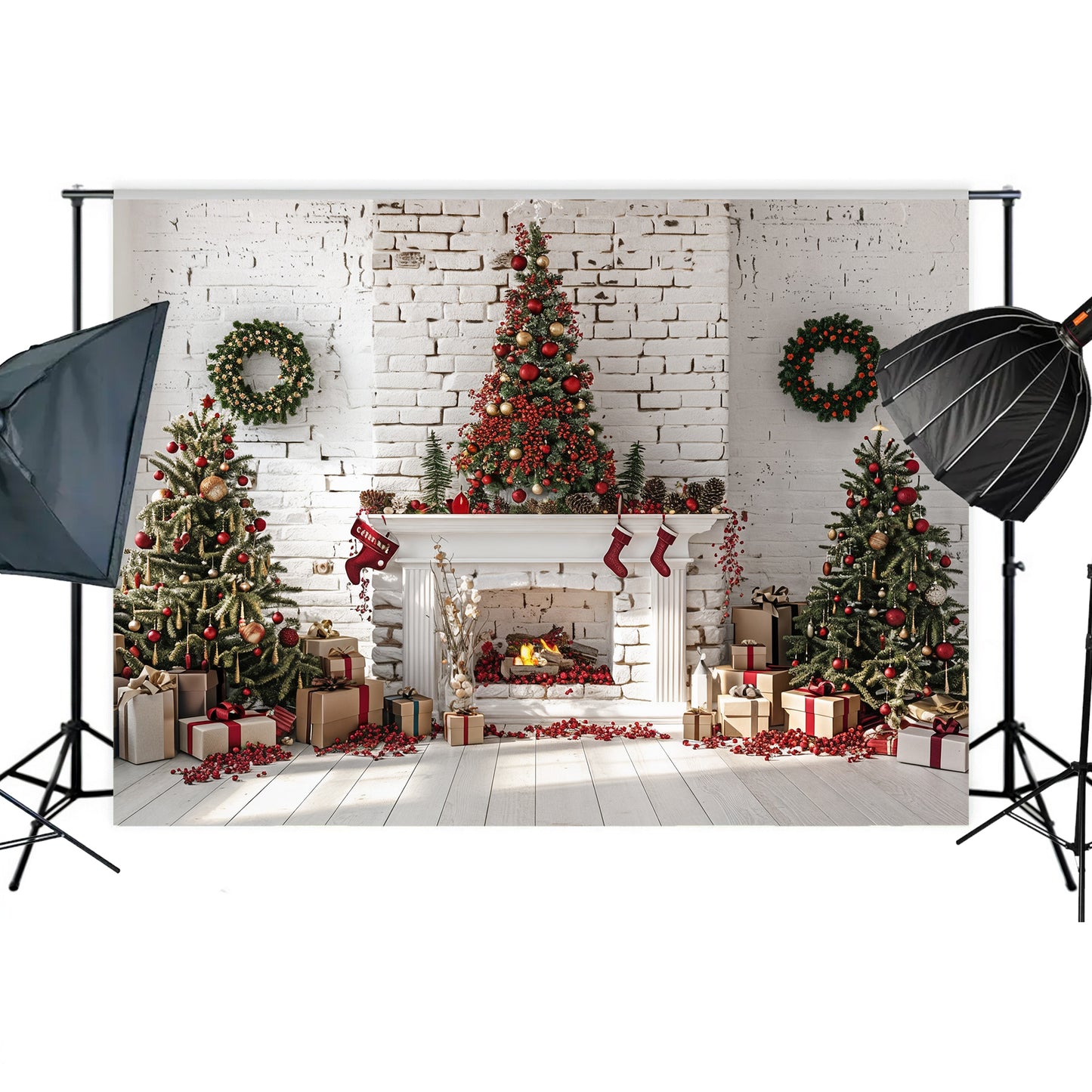 Elegant Holiday Gifts Fireplace Backdrop