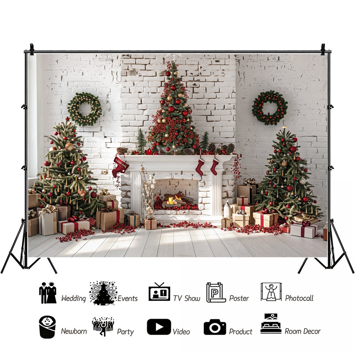 Elegant Holiday Gifts Fireplace Backdrop