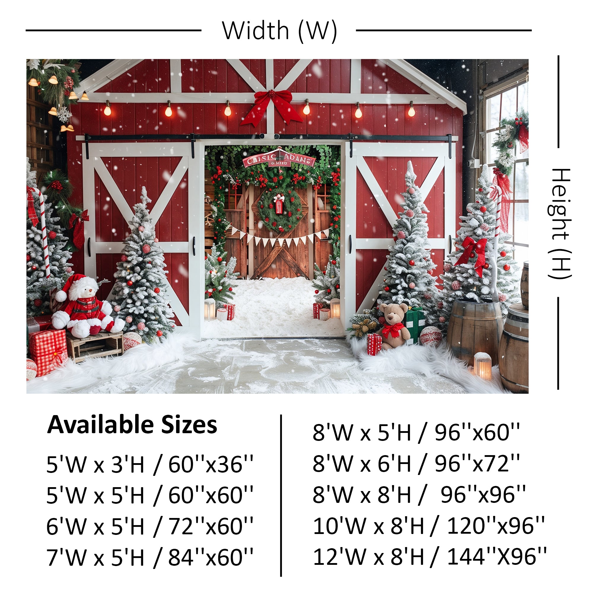 Festive Snowy Barn Entrance Backdrop