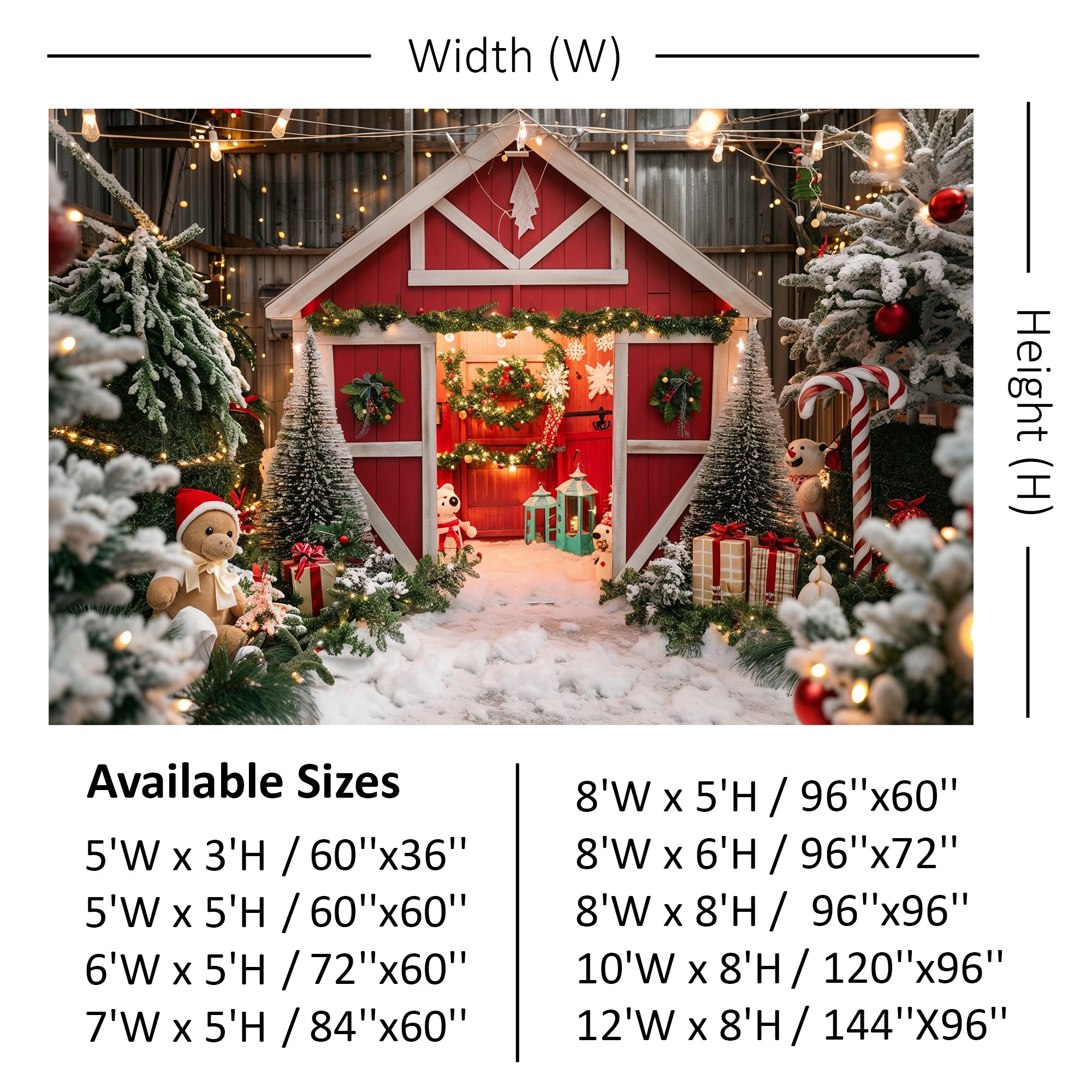Whimsical Christmas Barn Wonderland Backdrop