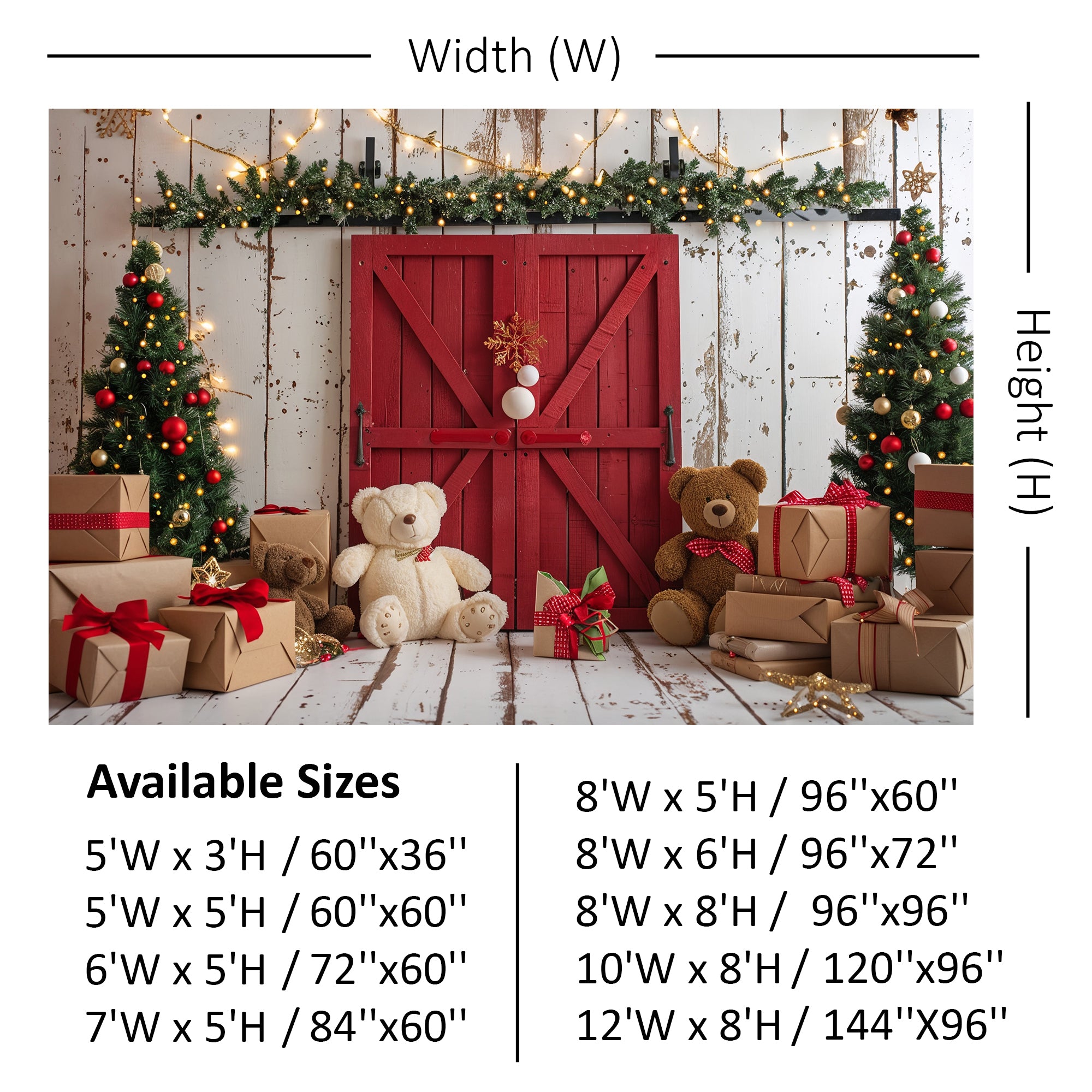 Cozy Christmas Teddy Bear Barn Door Backdrop