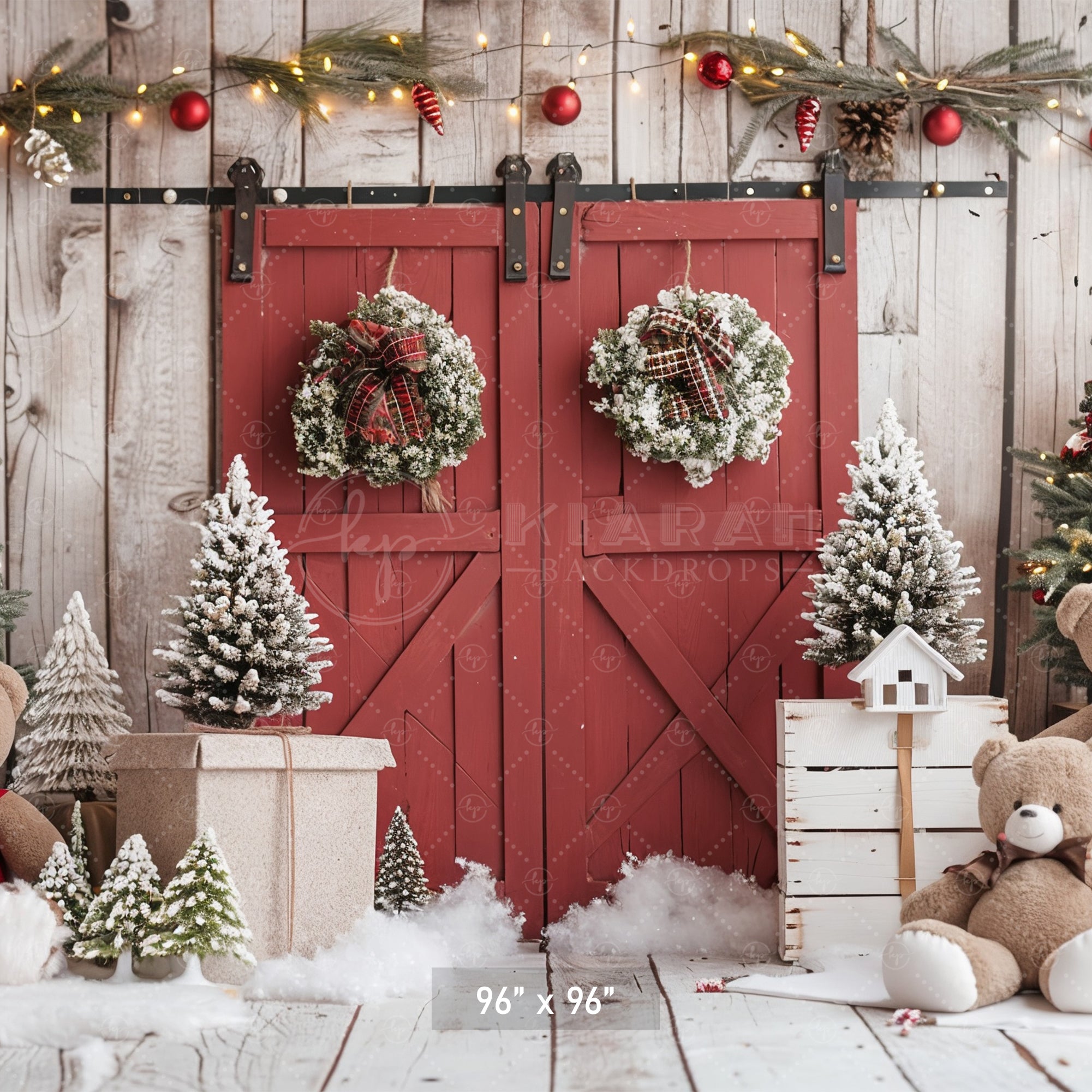 Rustic Holiday Barn Door with Teddy Bears Backdrop