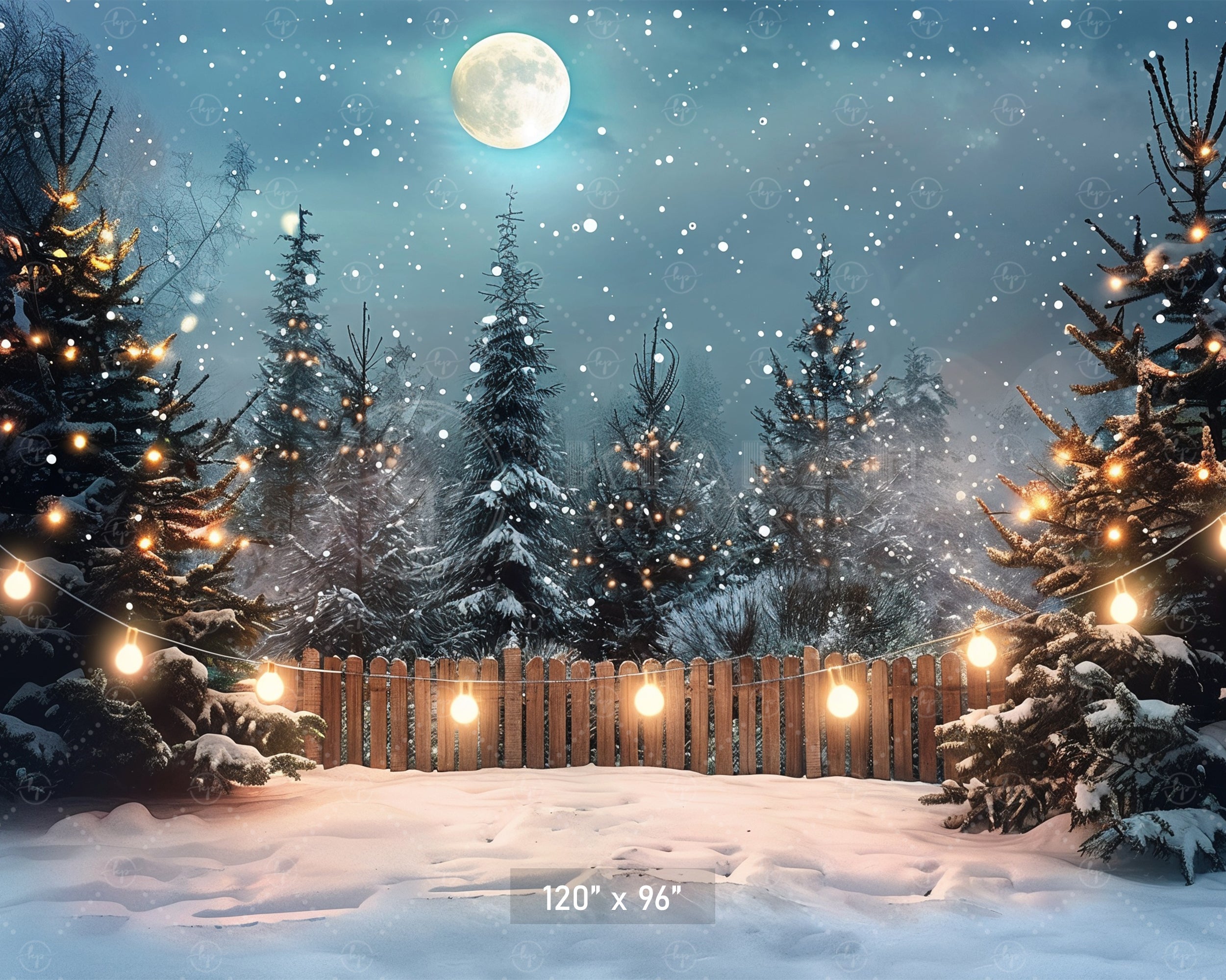 Enchanted Snowy Forest Under Moonlight Backdrop