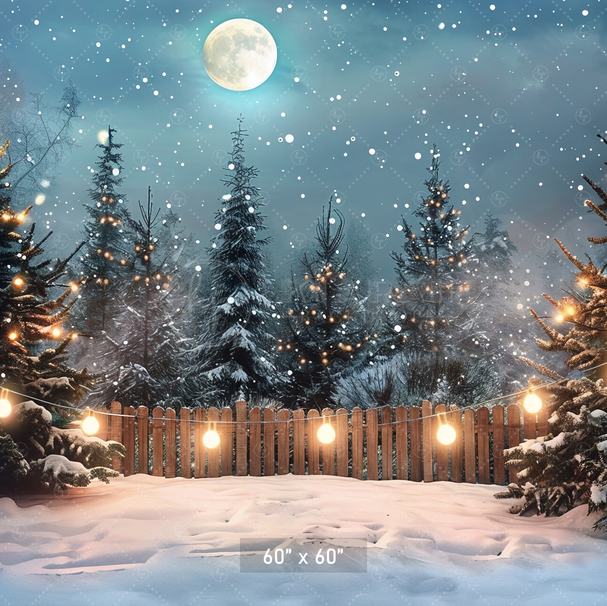 Enchanted Snowy Forest Under Moonlight Backdrop