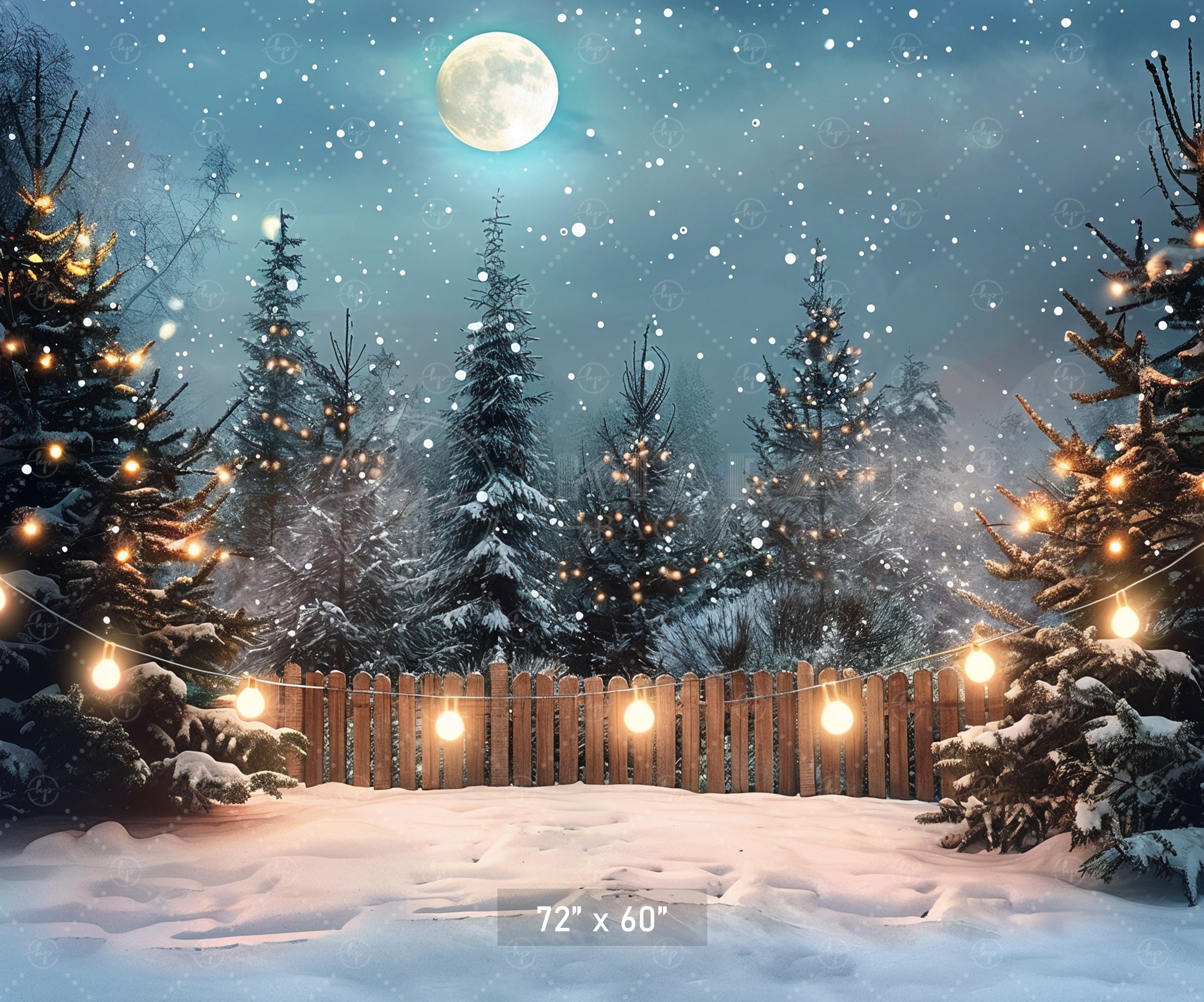 Enchanted Snowy Forest Under Moonlight Backdrop