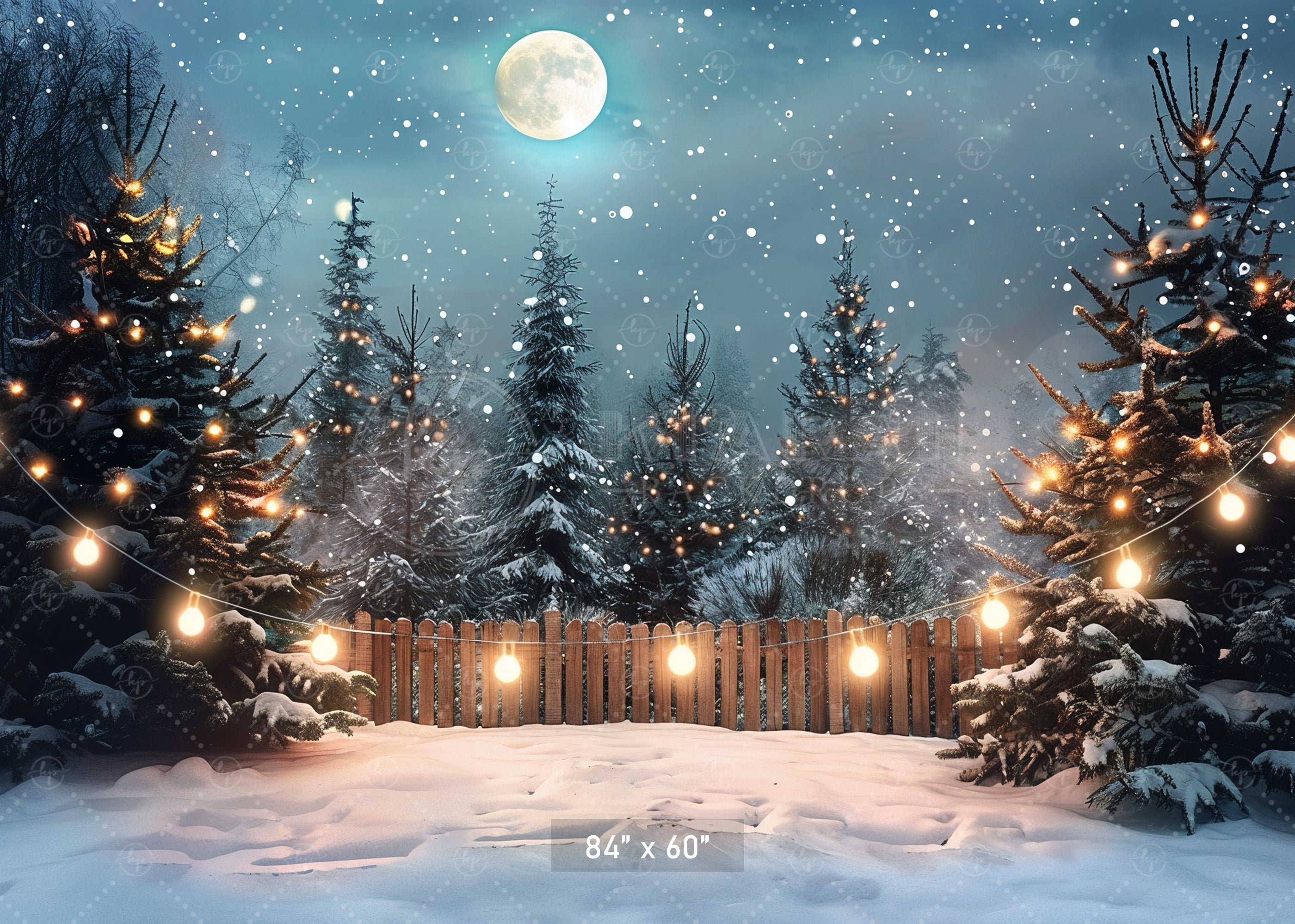 Enchanted Snowy Forest Under Moonlight Backdrop