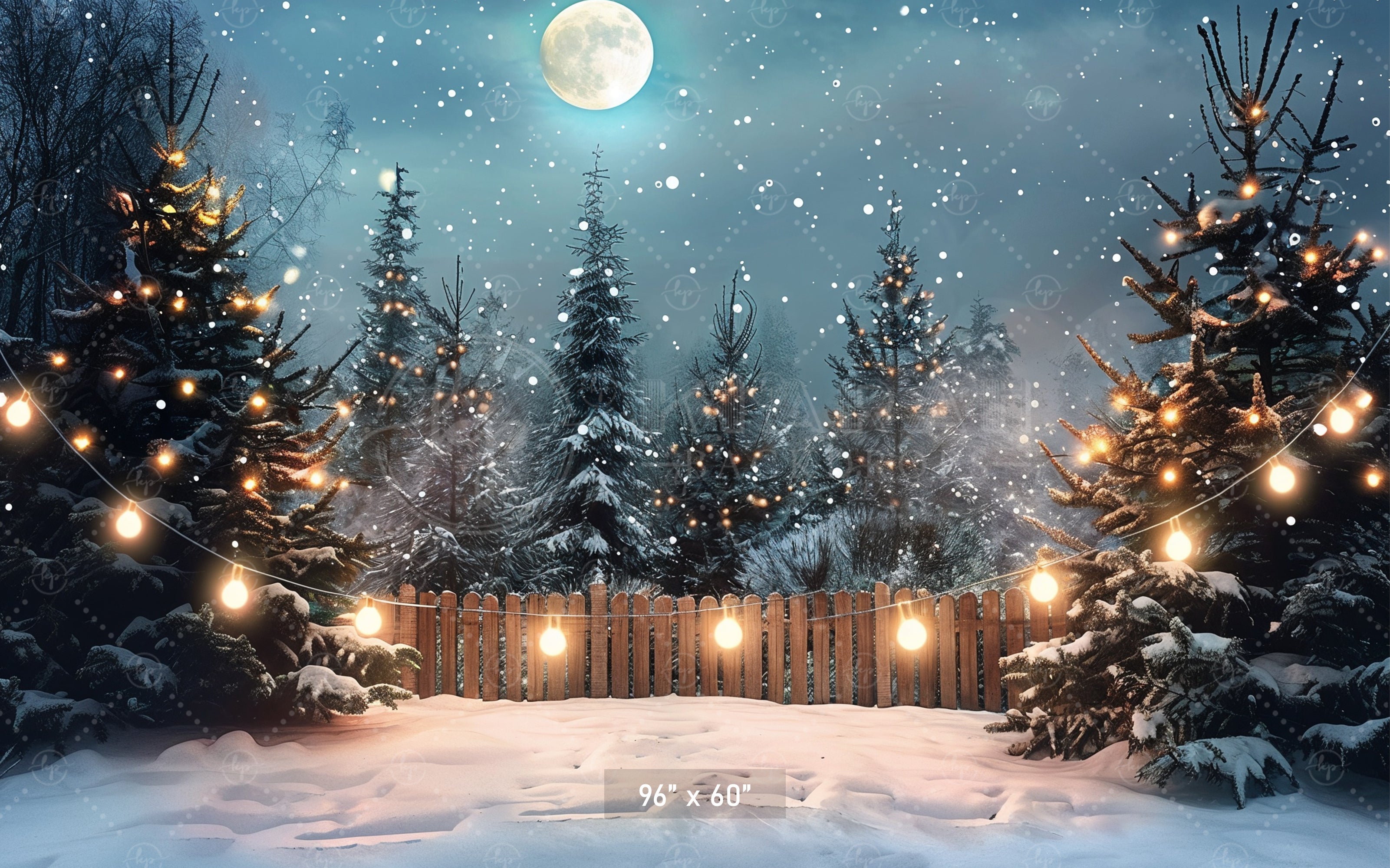 Enchanted Snowy Forest Under Moonlight Backdrop