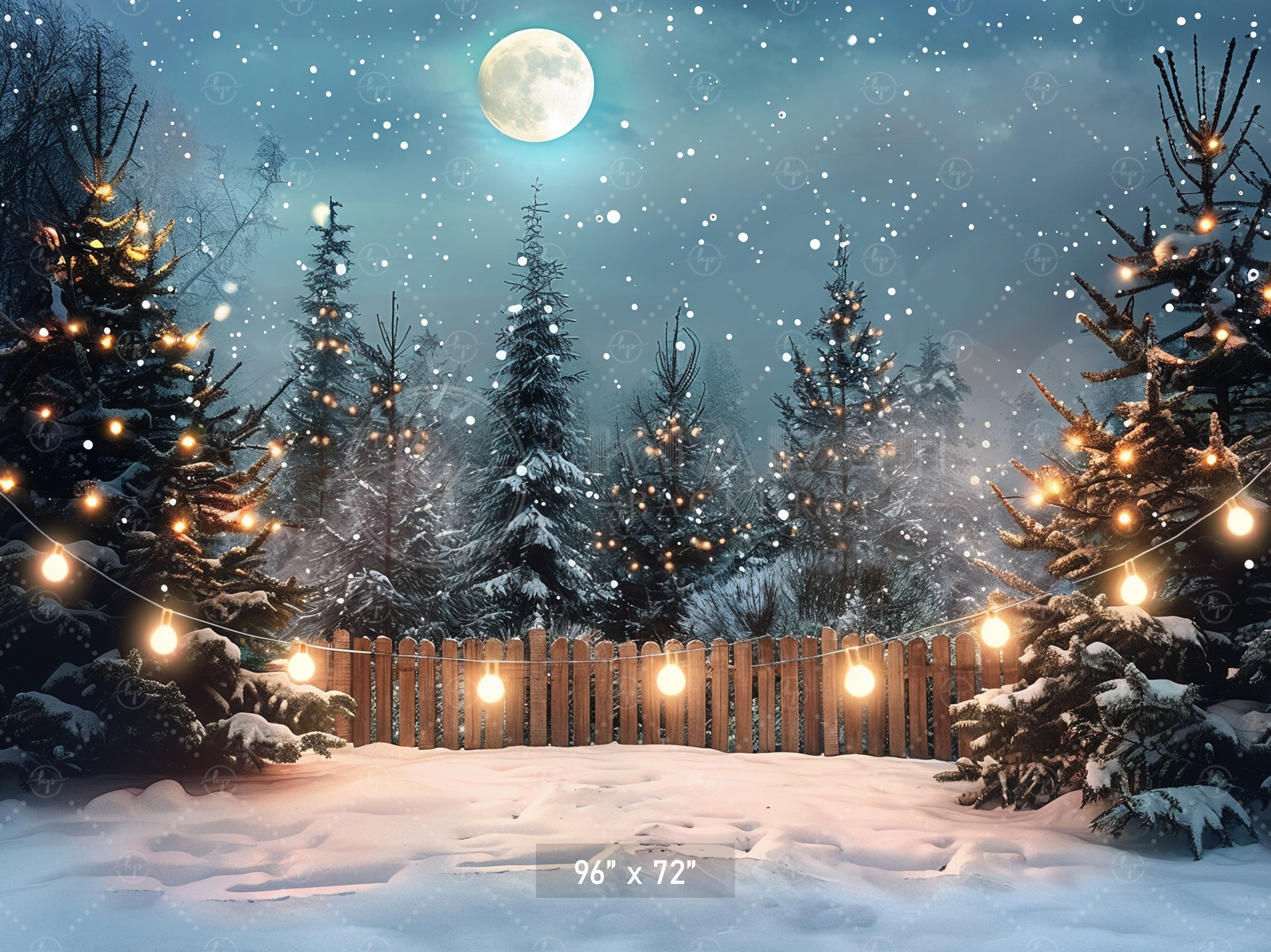 Enchanted Snowy Forest Under Moonlight Backdrop