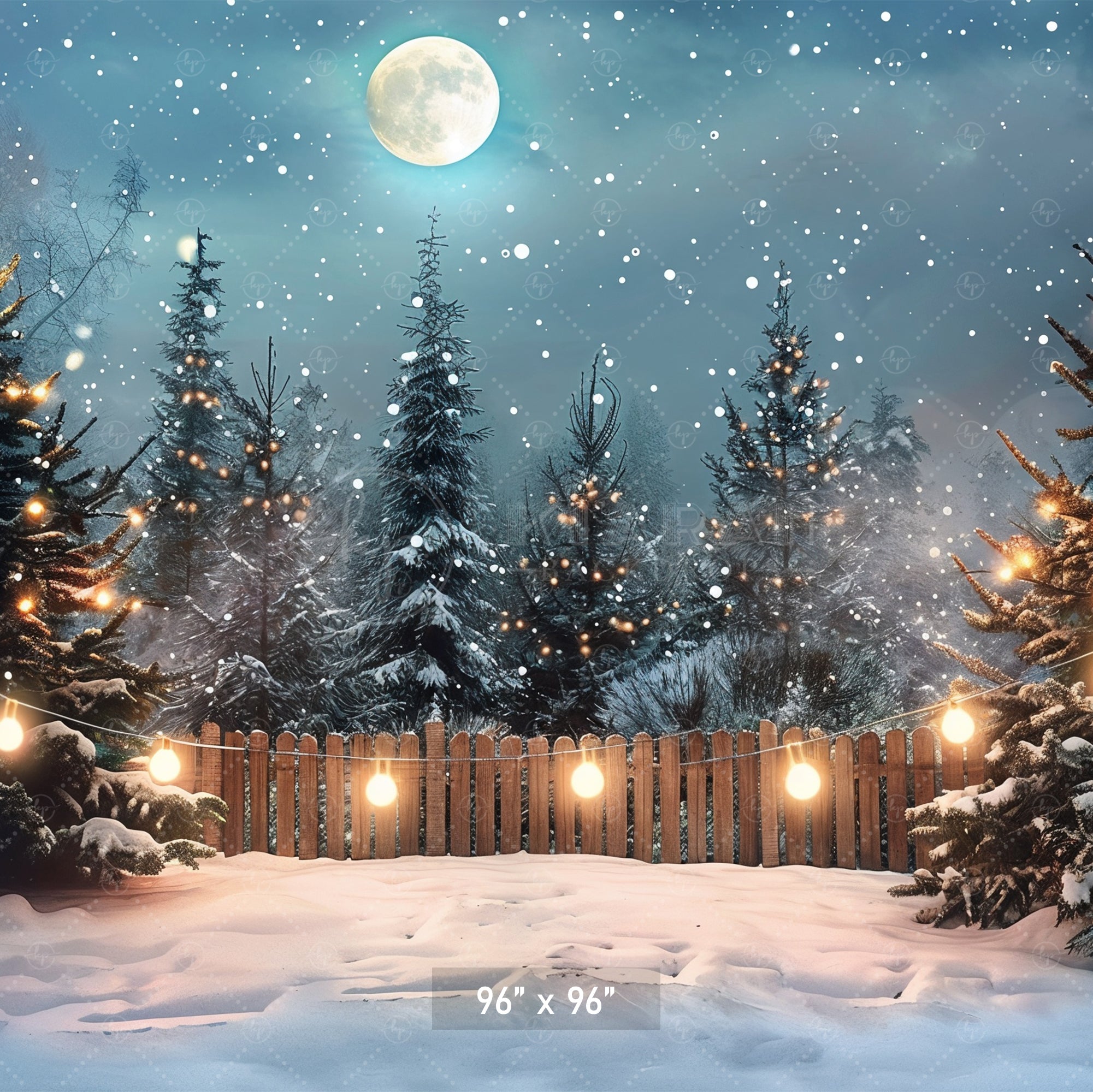 Enchanted Snowy Forest Under Moonlight Backdrop