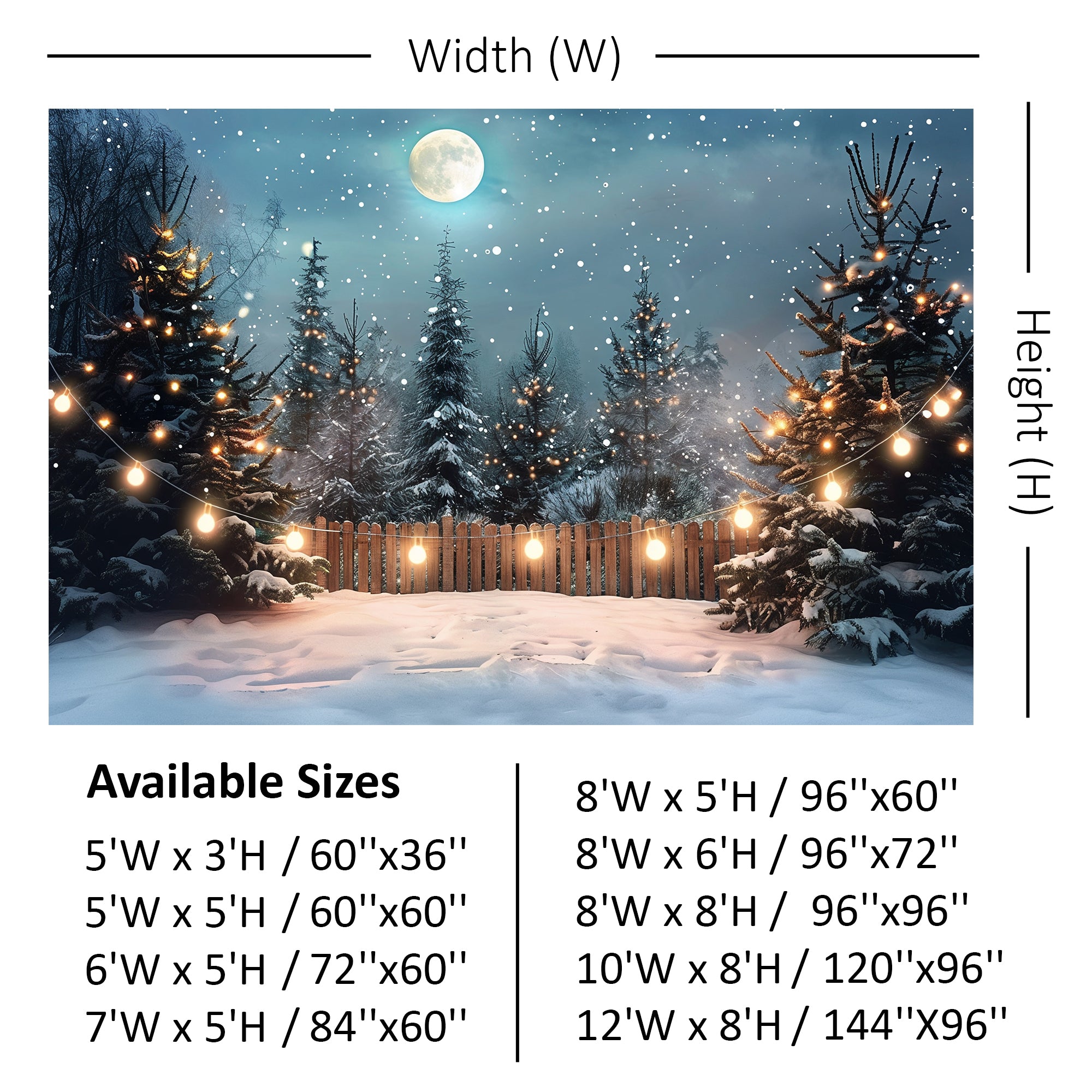 Enchanted Snowy Forest Under Moonlight Backdrop