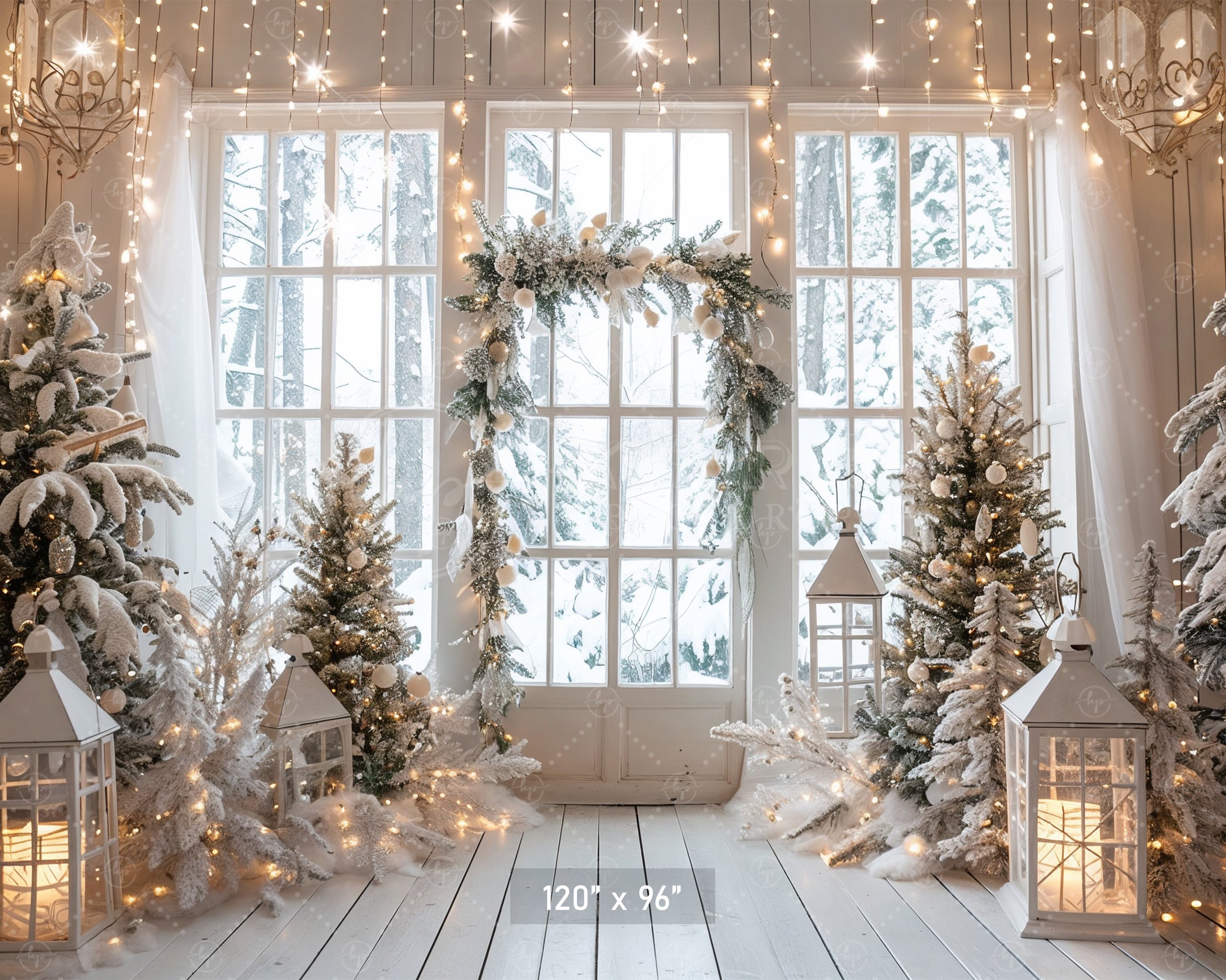 Elegant Winter Wonderland with Lanterns Backdrop