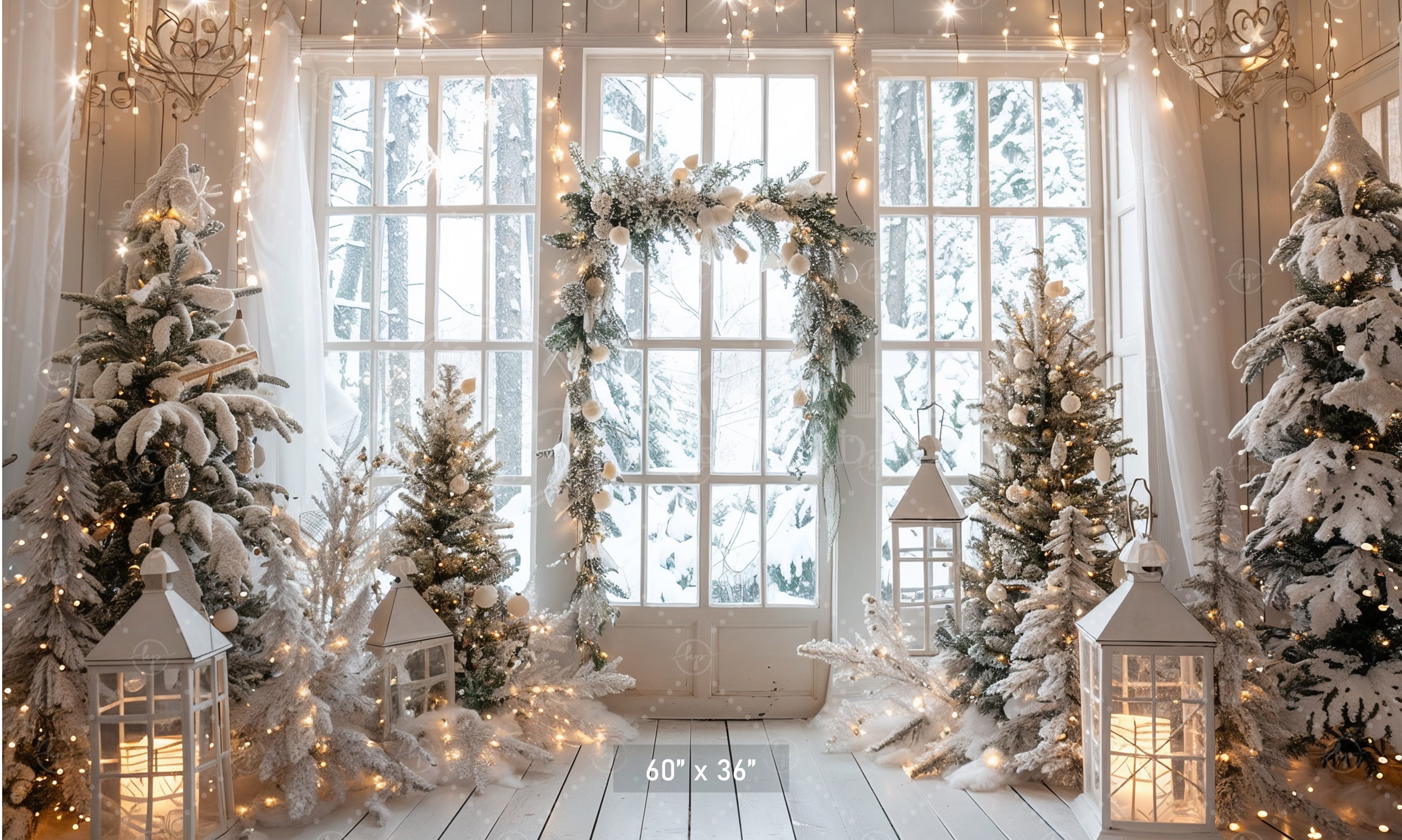 Elegant Winter Wonderland with Lanterns Backdrop
