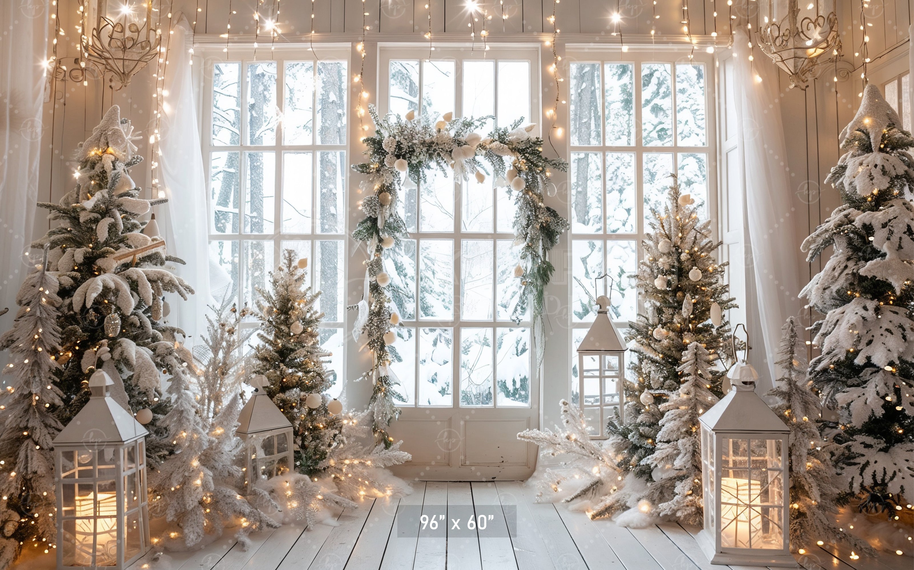 Elegant Winter Wonderland with Lanterns Backdrop