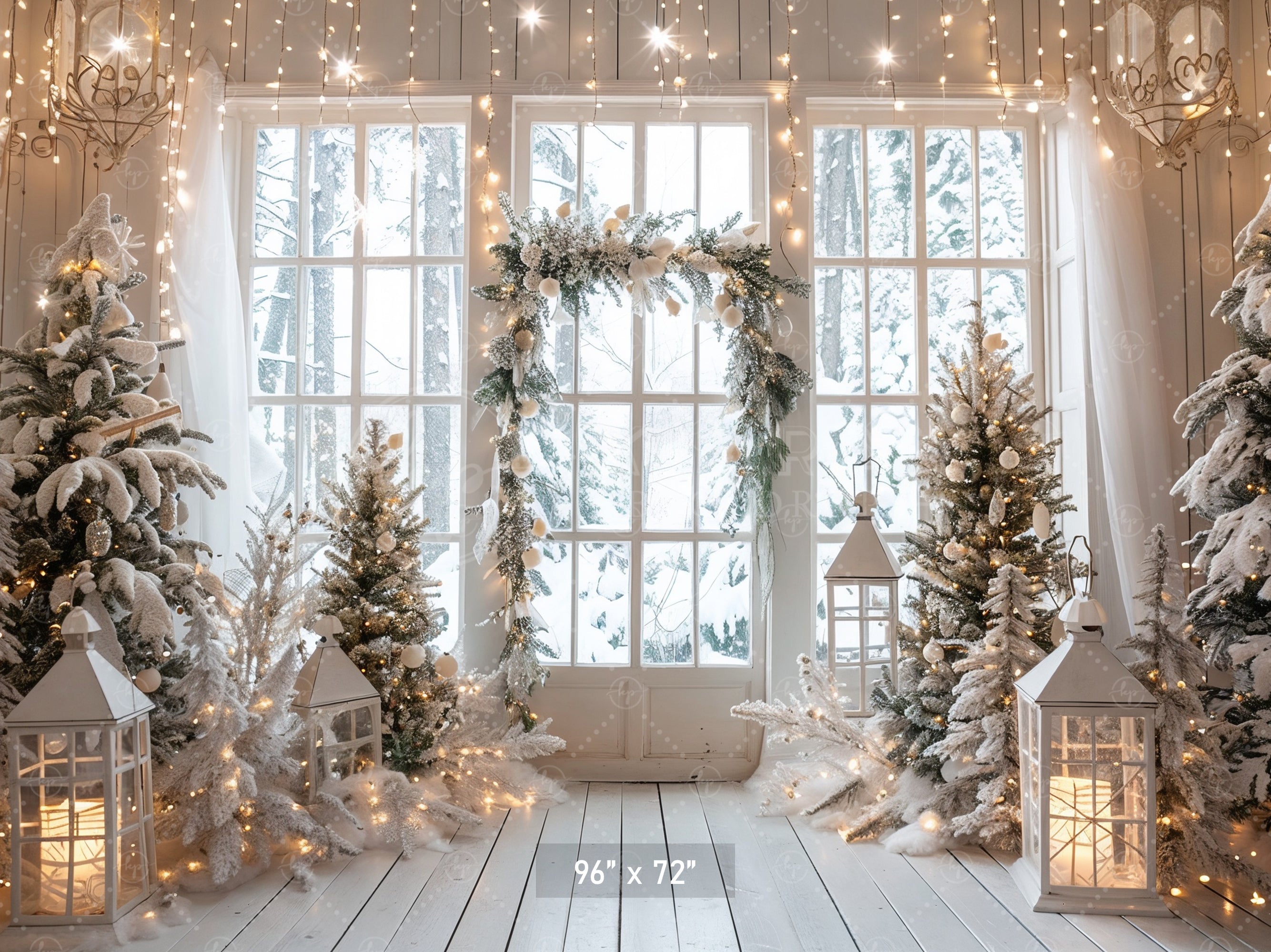 Elegant Winter Wonderland with Lanterns Backdrop