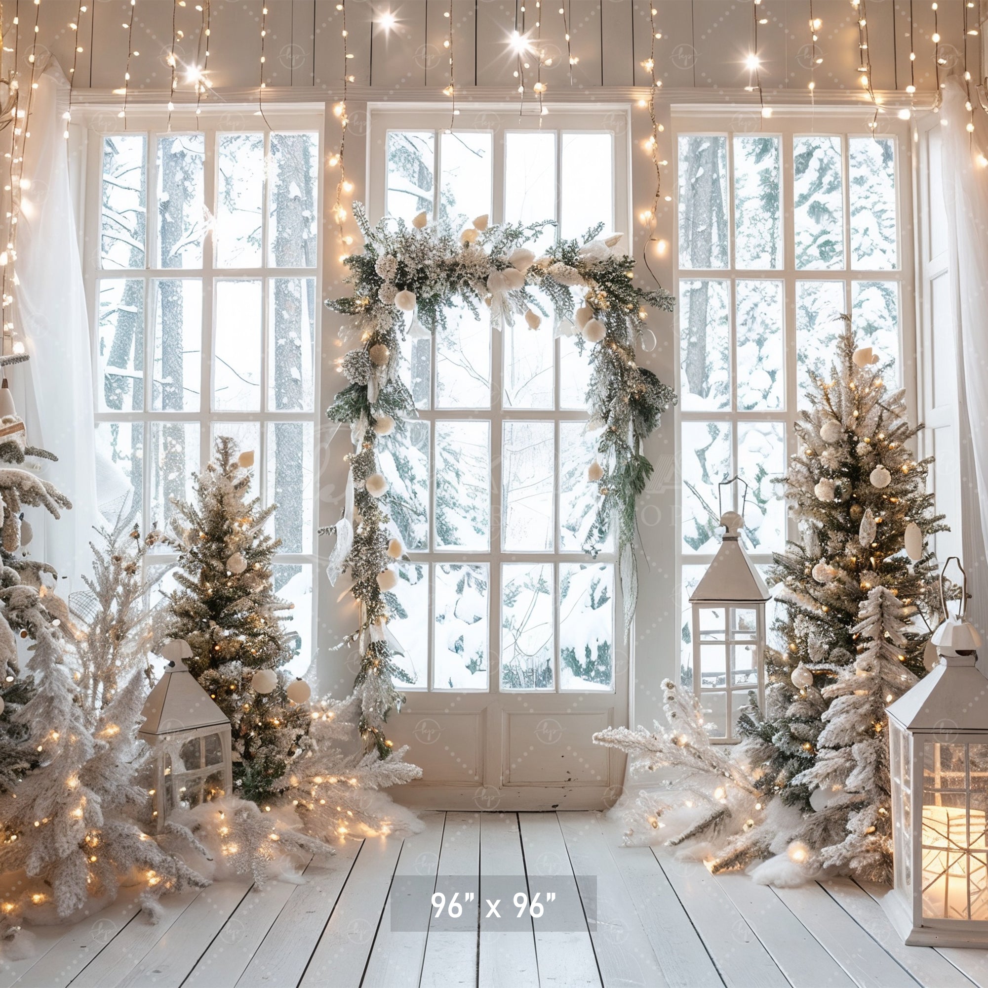 Elegant Winter Wonderland with Lanterns Backdrop