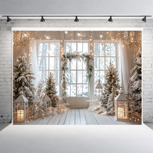 Elegant Winter Wonderland with Lanterns Backdrop