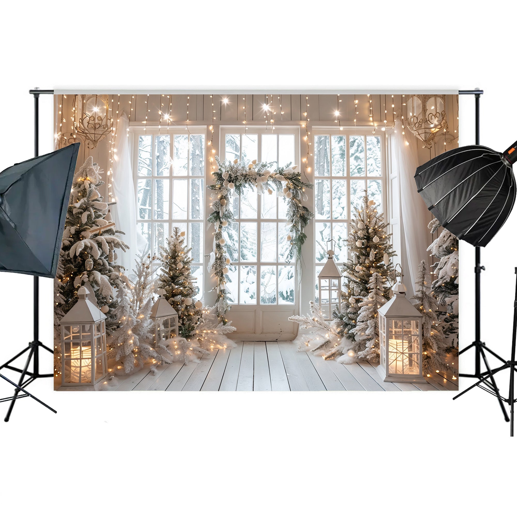 Elegant Winter Wonderland with Lanterns Backdrop