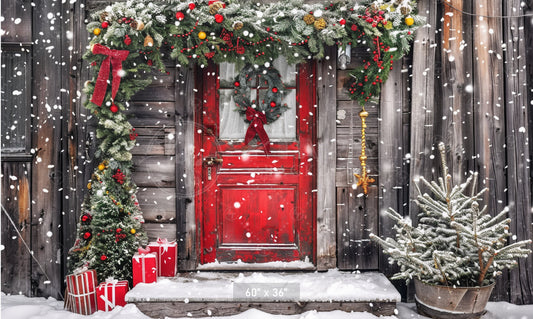 Rustic Snowy Holiday Door Backdrop