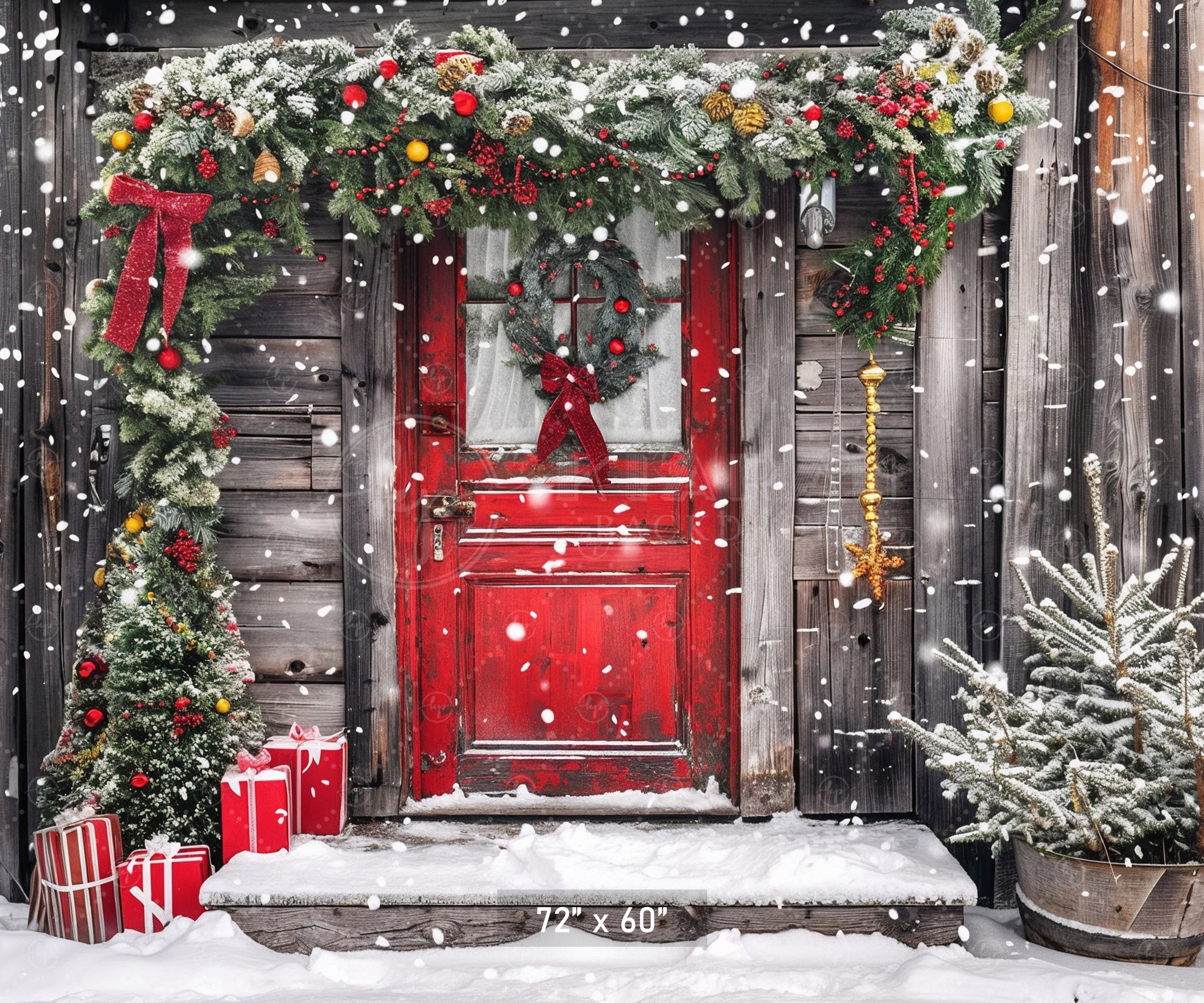 Rustic Snowy Holiday Door Backdrop