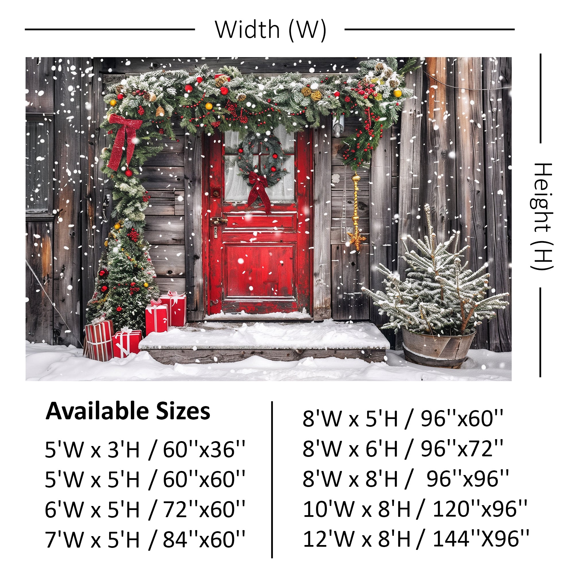 Rustic Snowy Holiday Door Backdrop