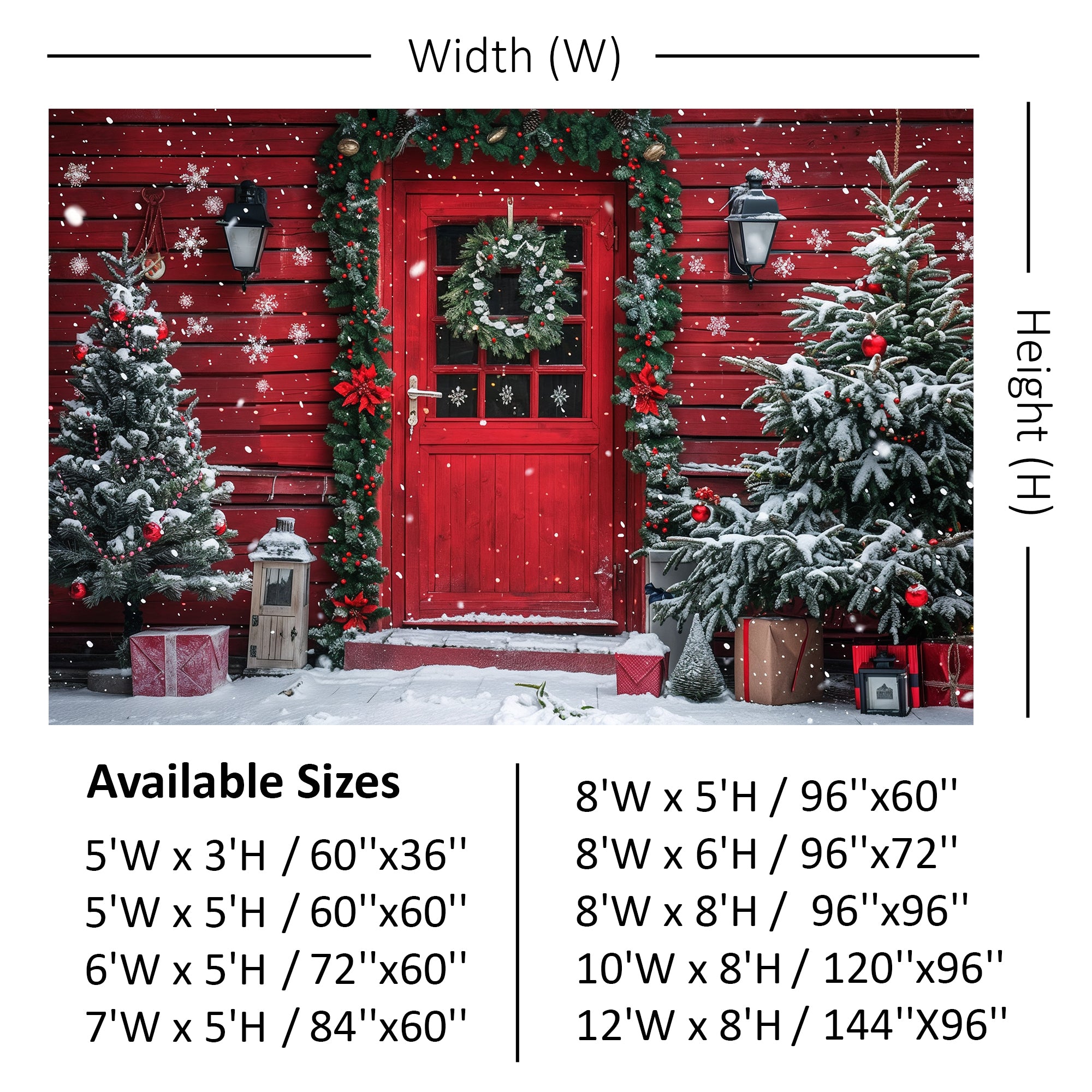 Snowy Christmas Cabin Door Backdrop