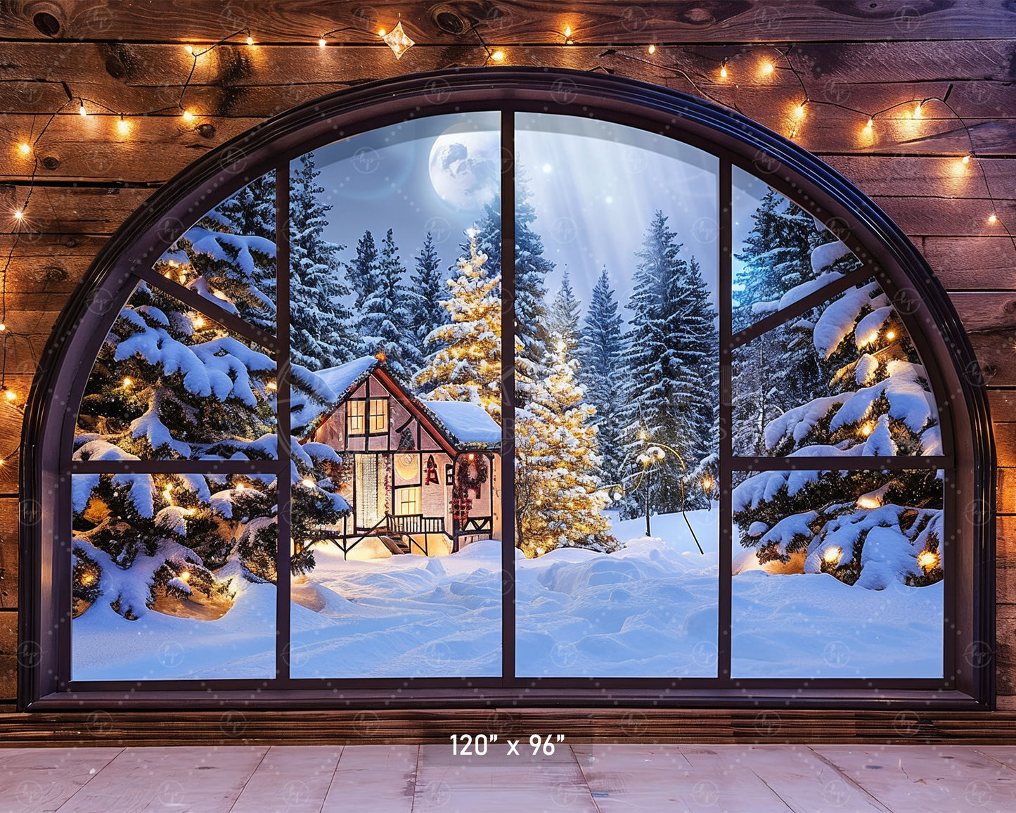 Cozy Winter Cabin View Backdrop