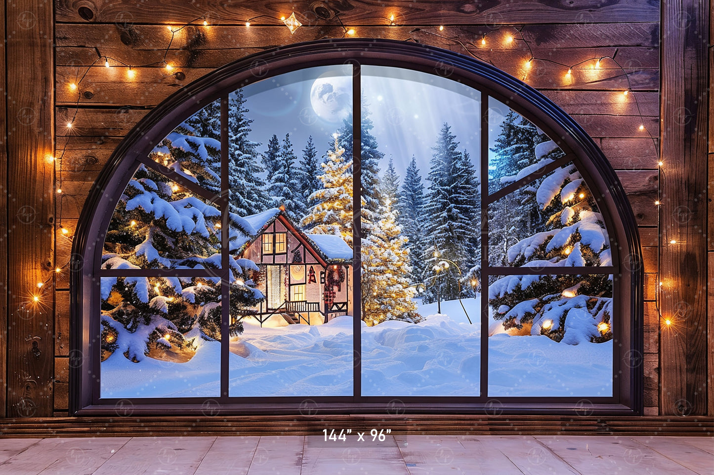 Cozy Winter Cabin View Backdrop