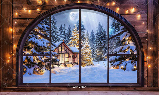 Cozy Winter Cabin View Backdrop