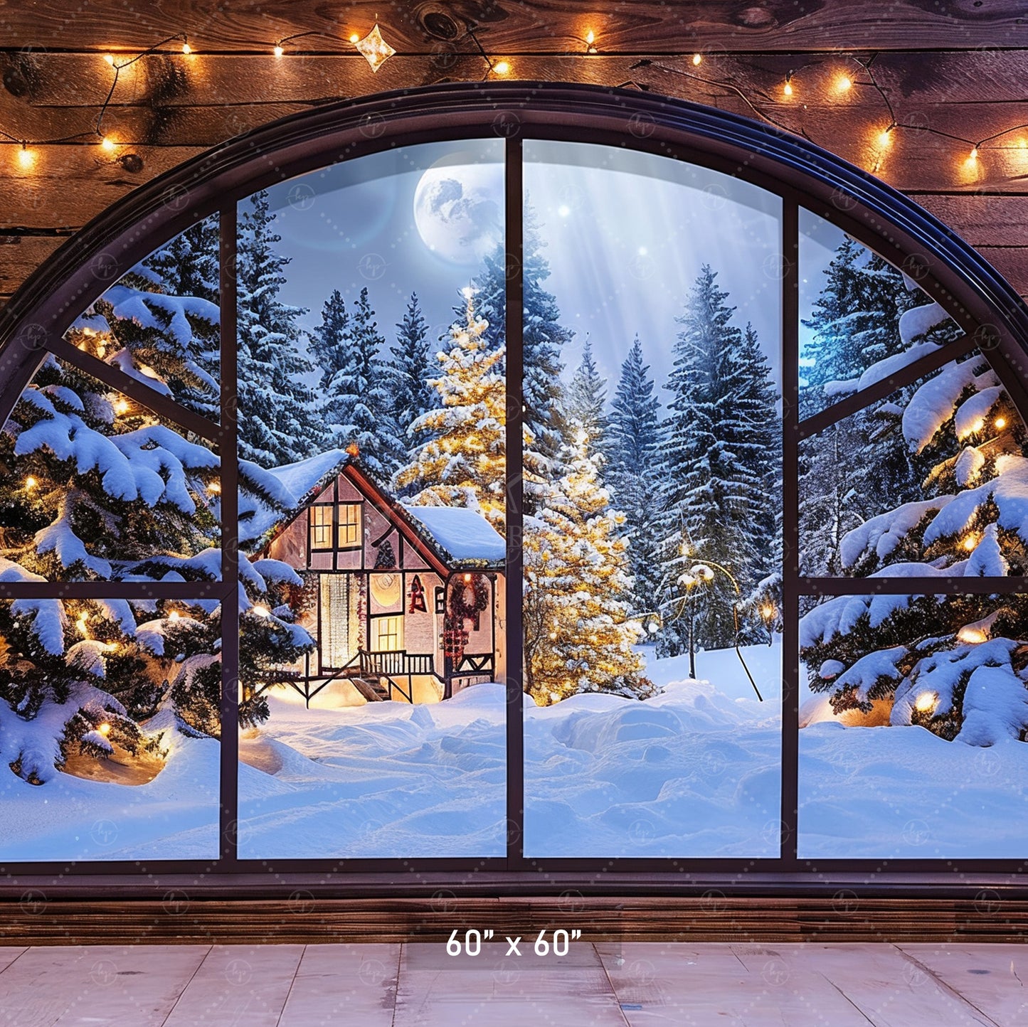 Cozy Winter Cabin View Backdrop