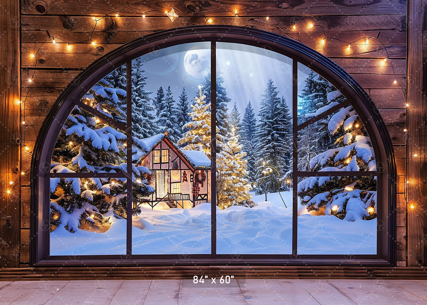 Cozy Winter Cabin View Backdrop