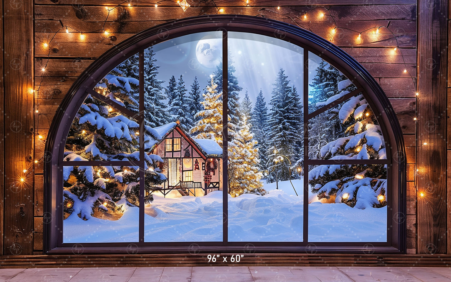 Cozy Winter Cabin View Backdrop