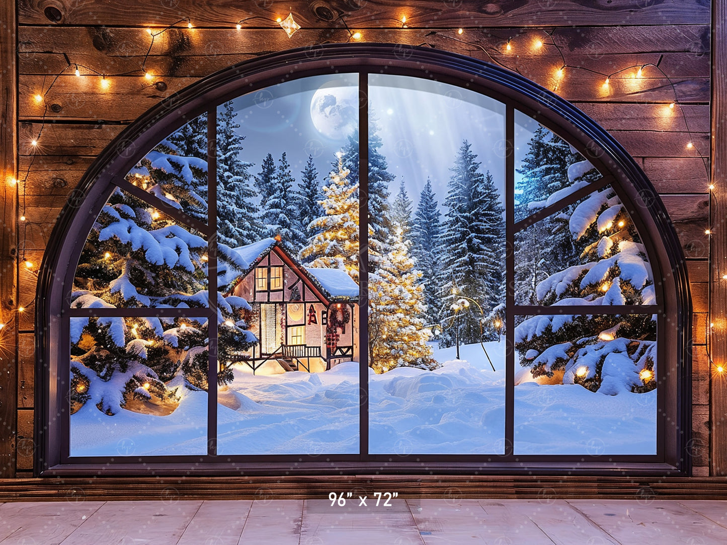 Cozy Winter Cabin View Backdrop