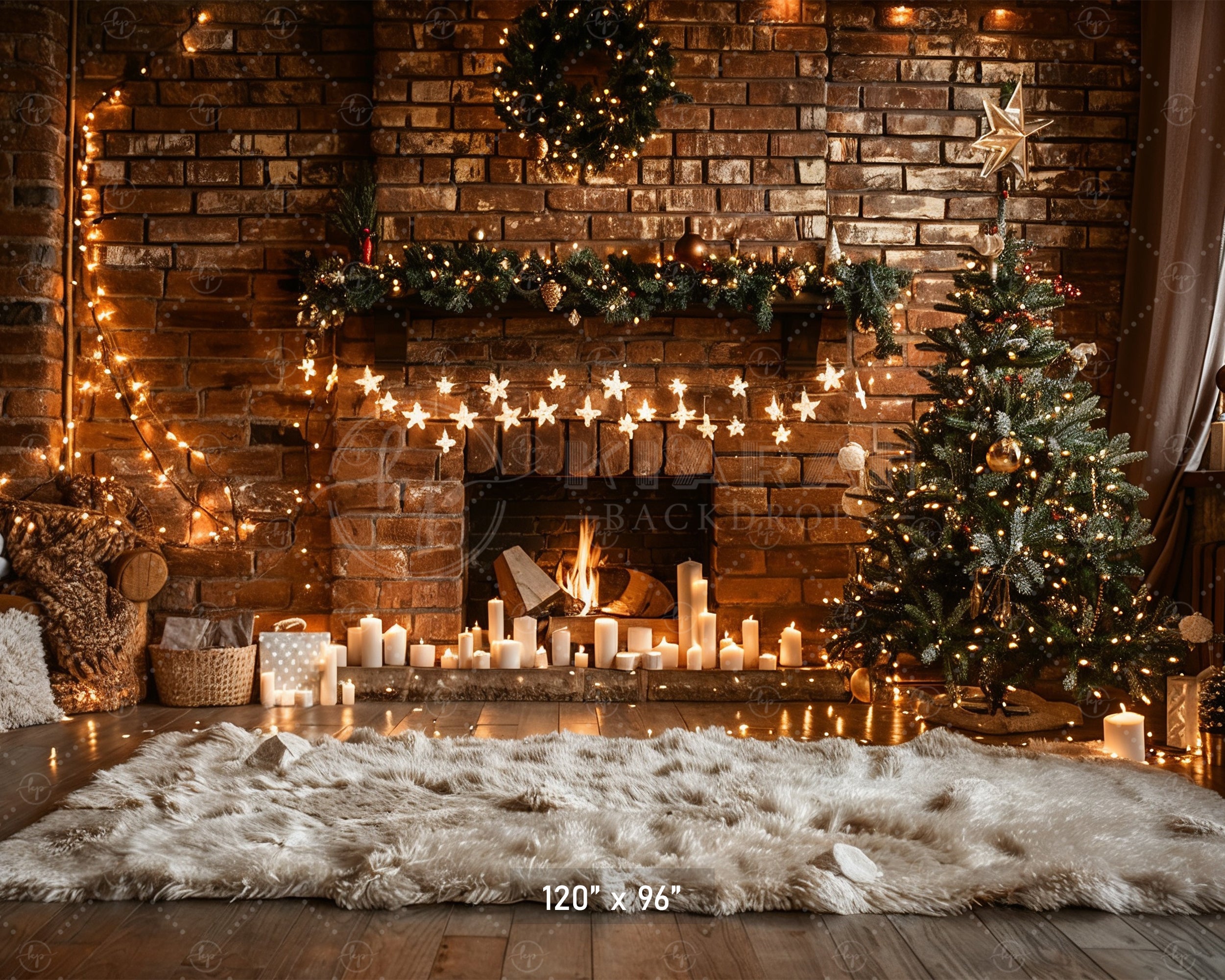 Cozy Christmas Fireplace Backdrop