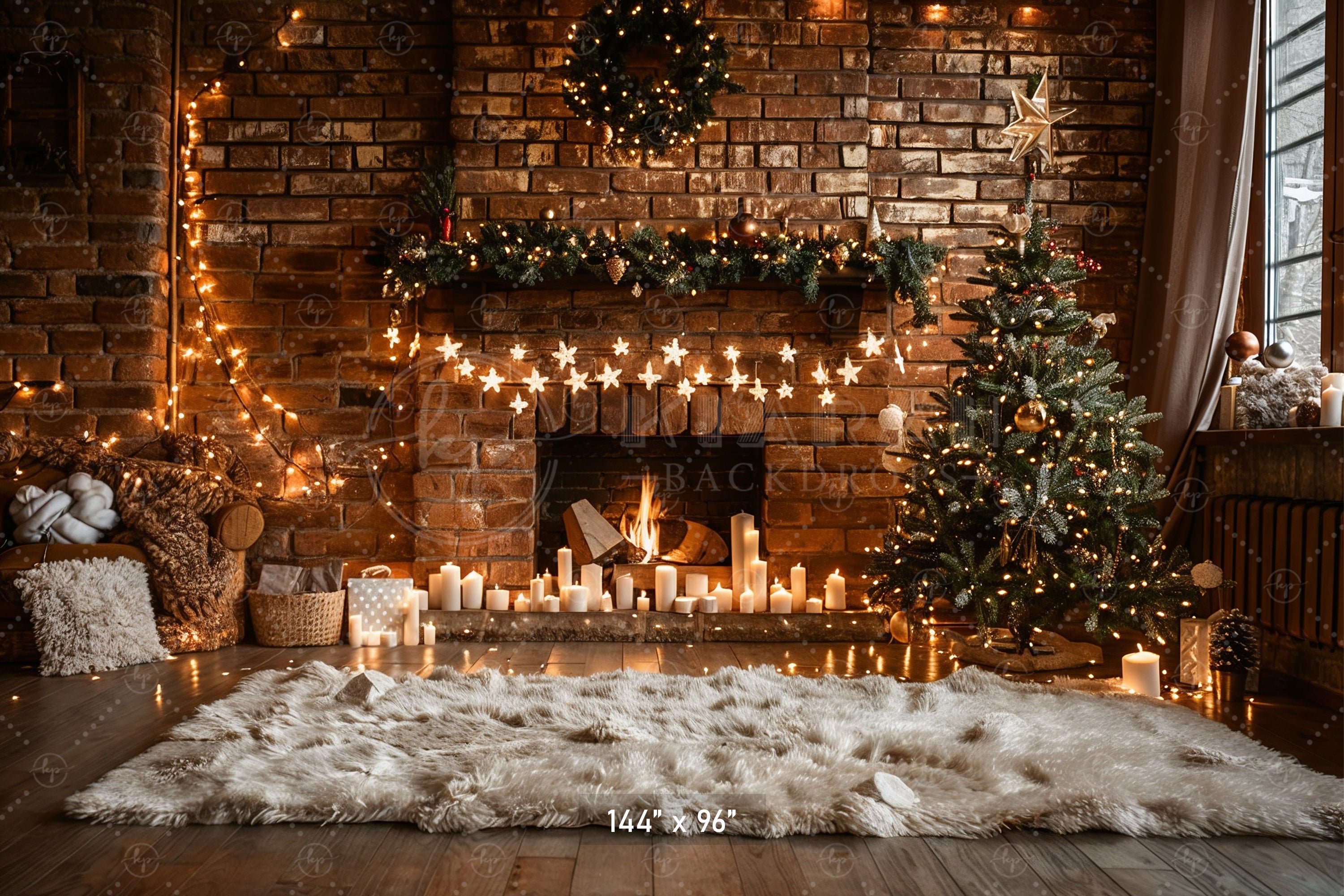 Cozy Christmas Fireplace Backdrop