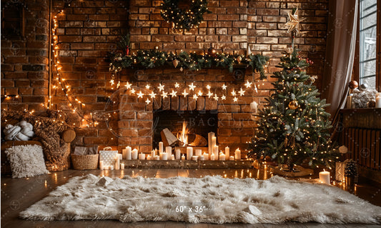 Cozy Christmas Fireplace Backdrop