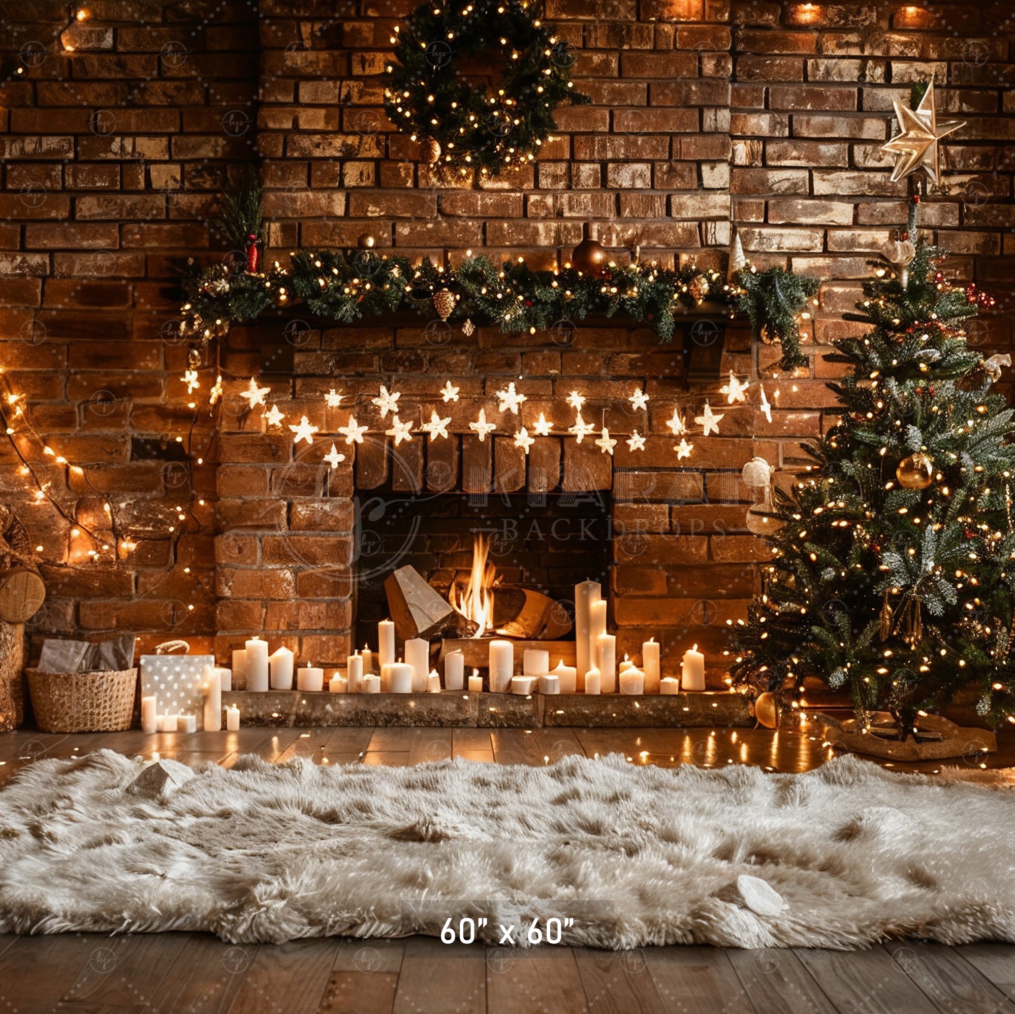 Cozy Christmas Fireplace Backdrop