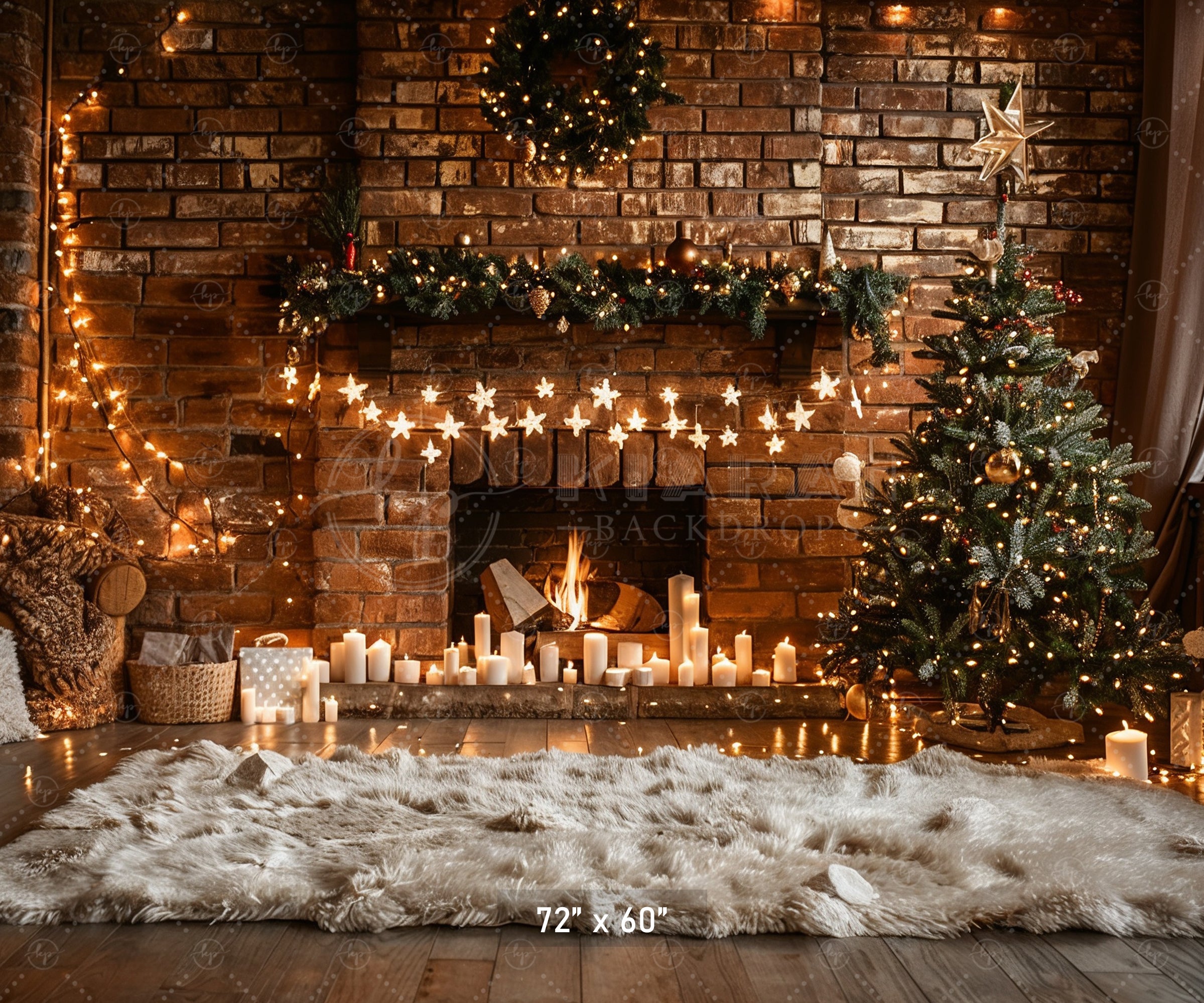 Cozy Christmas Fireplace Backdrop