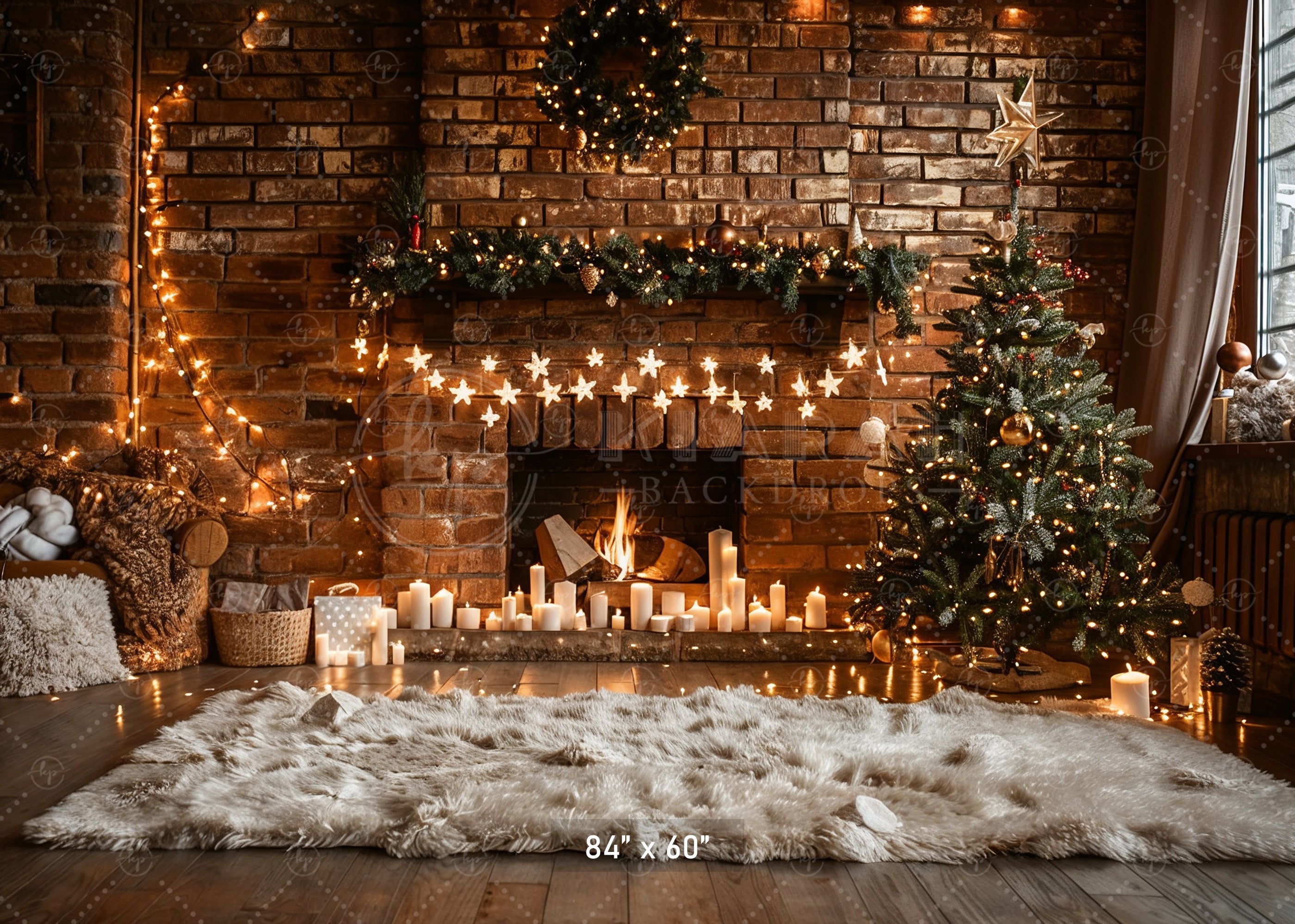 Cozy Christmas Fireplace Backdrop