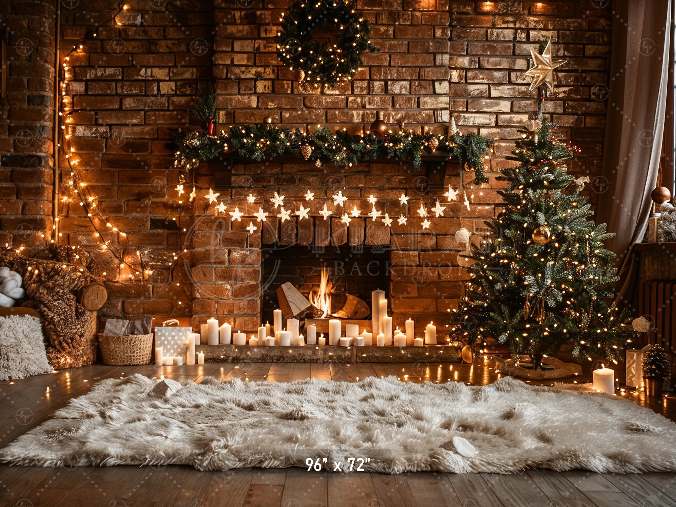 Cozy Christmas Fireplace Backdrop
