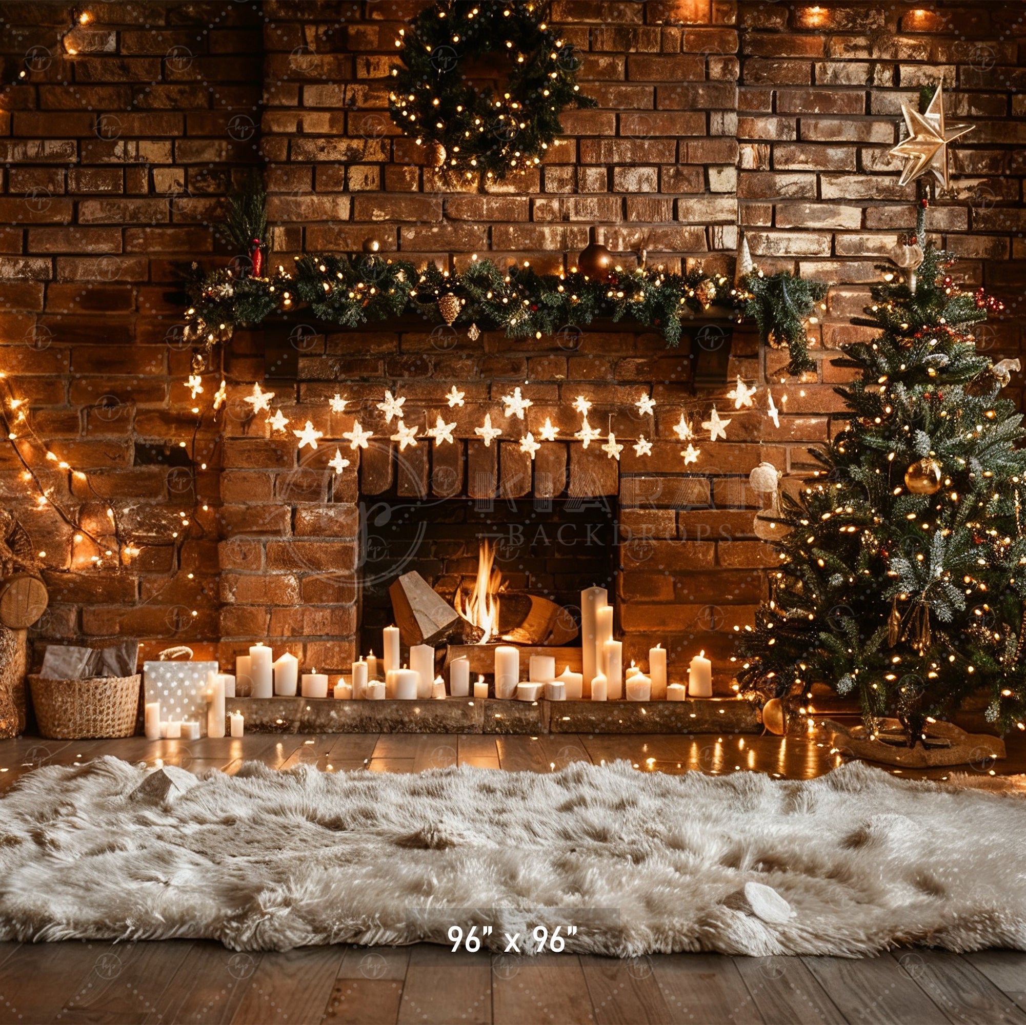 Cozy Christmas Fireplace Backdrop