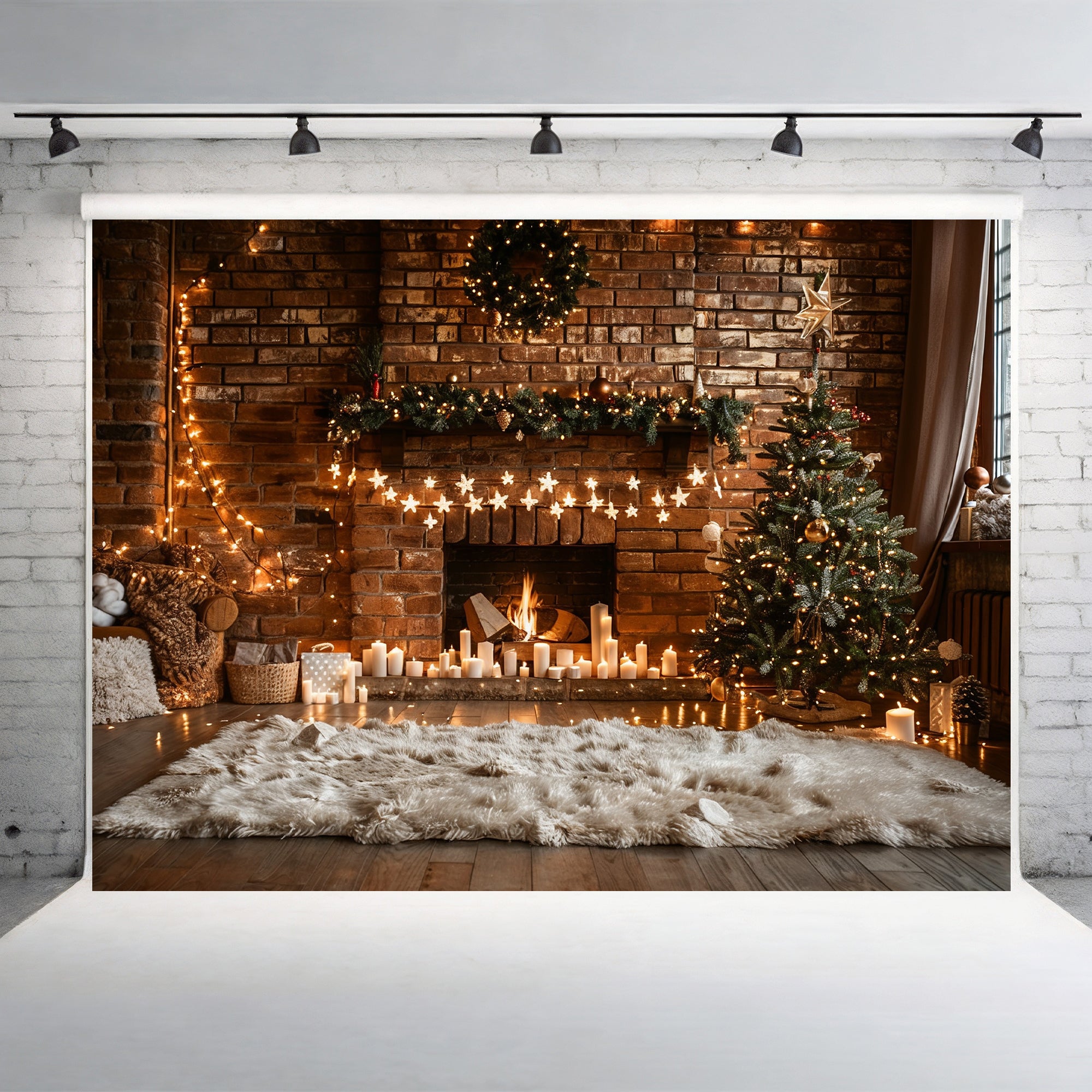 Cozy Christmas Fireplace Backdrop