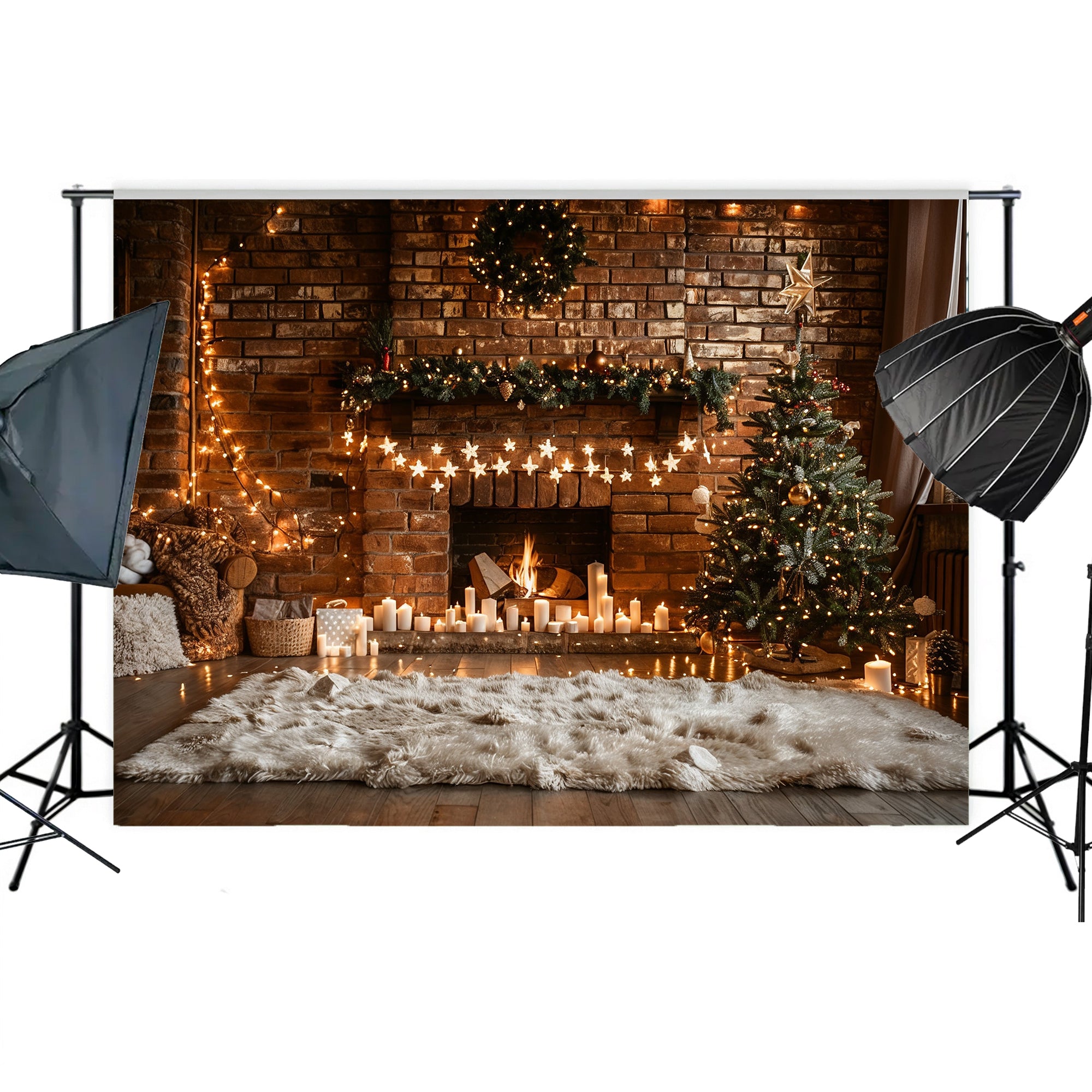 Cozy Christmas Fireplace Backdrop
