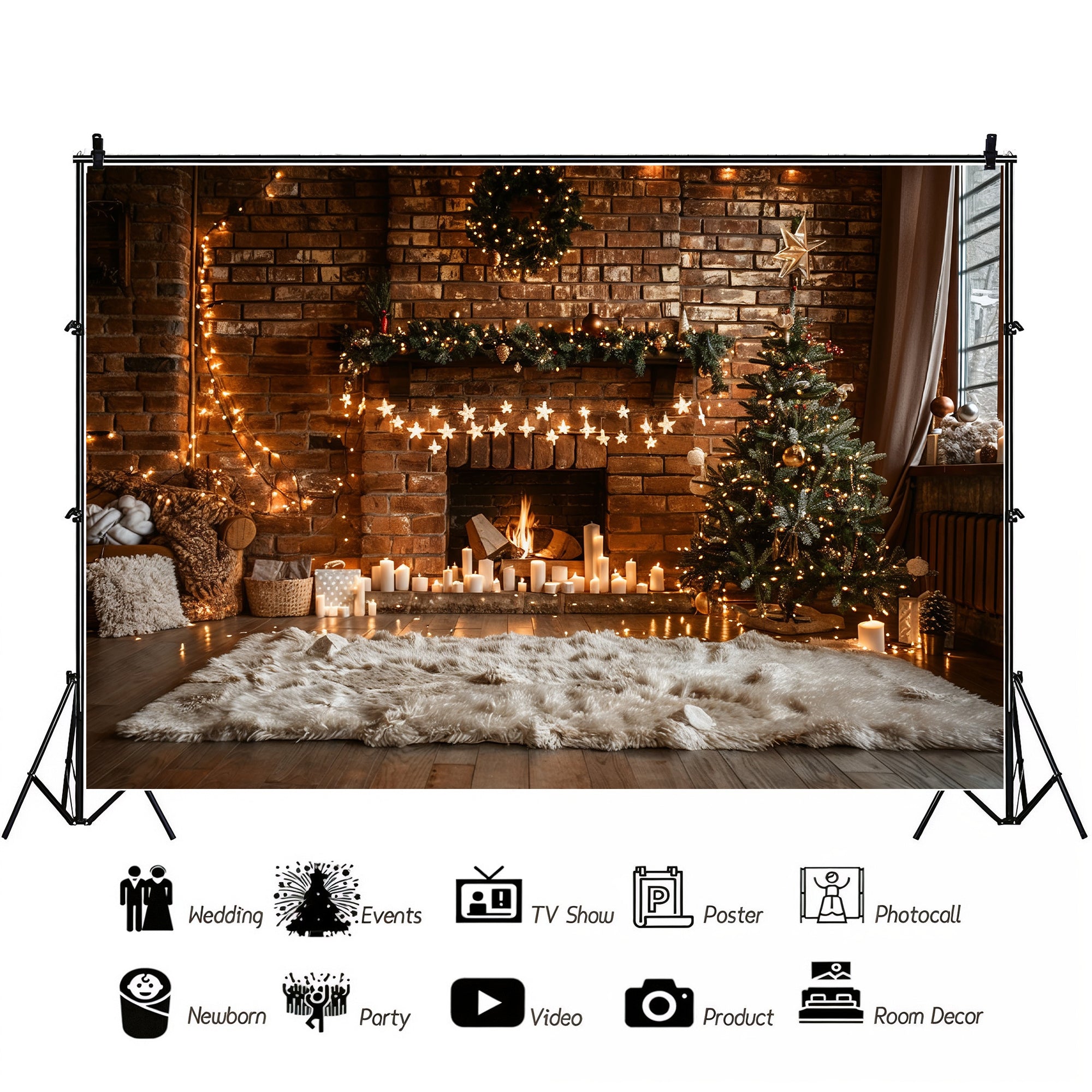 Cozy Christmas Fireplace Backdrop