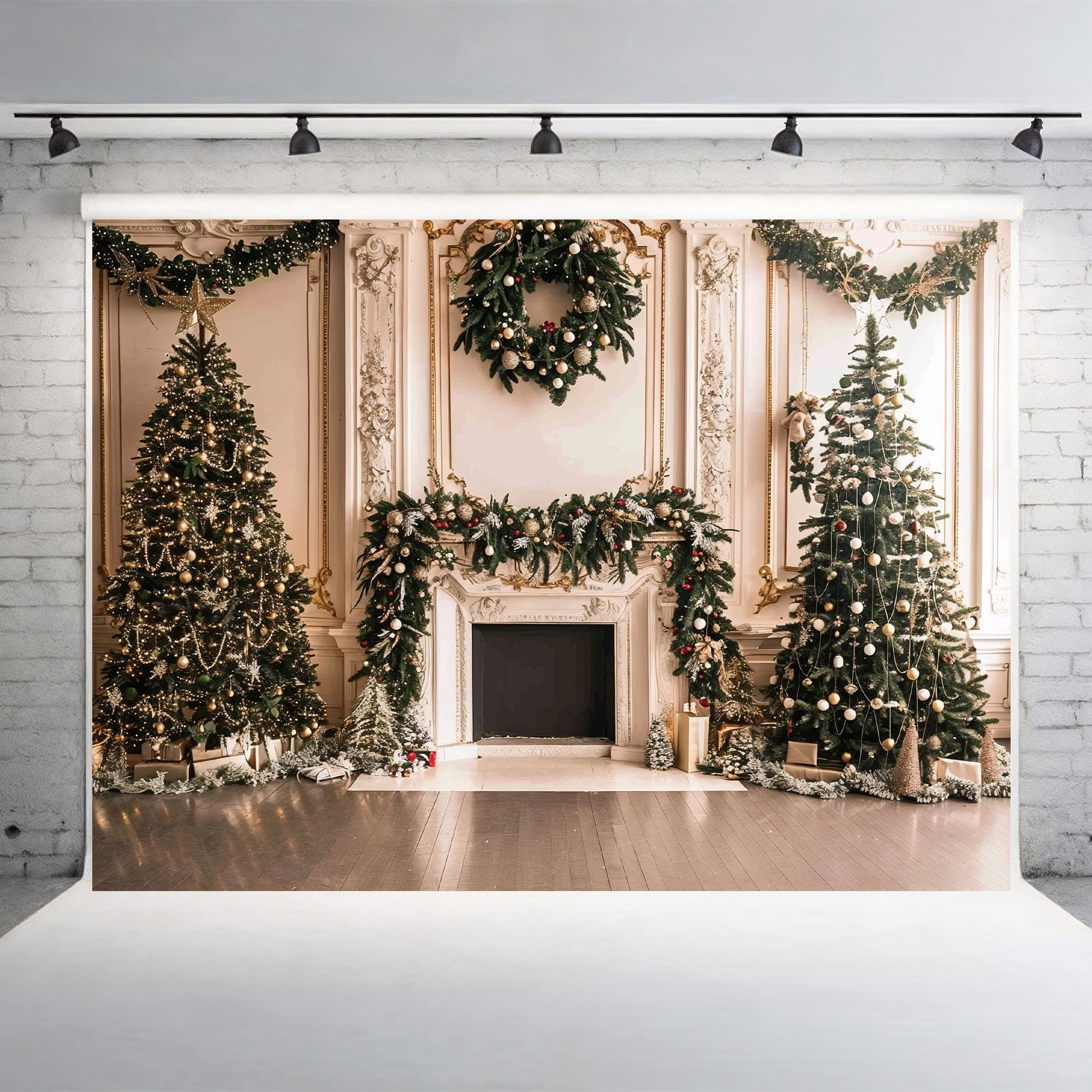Elegant Holiday Fireplace Backdrop