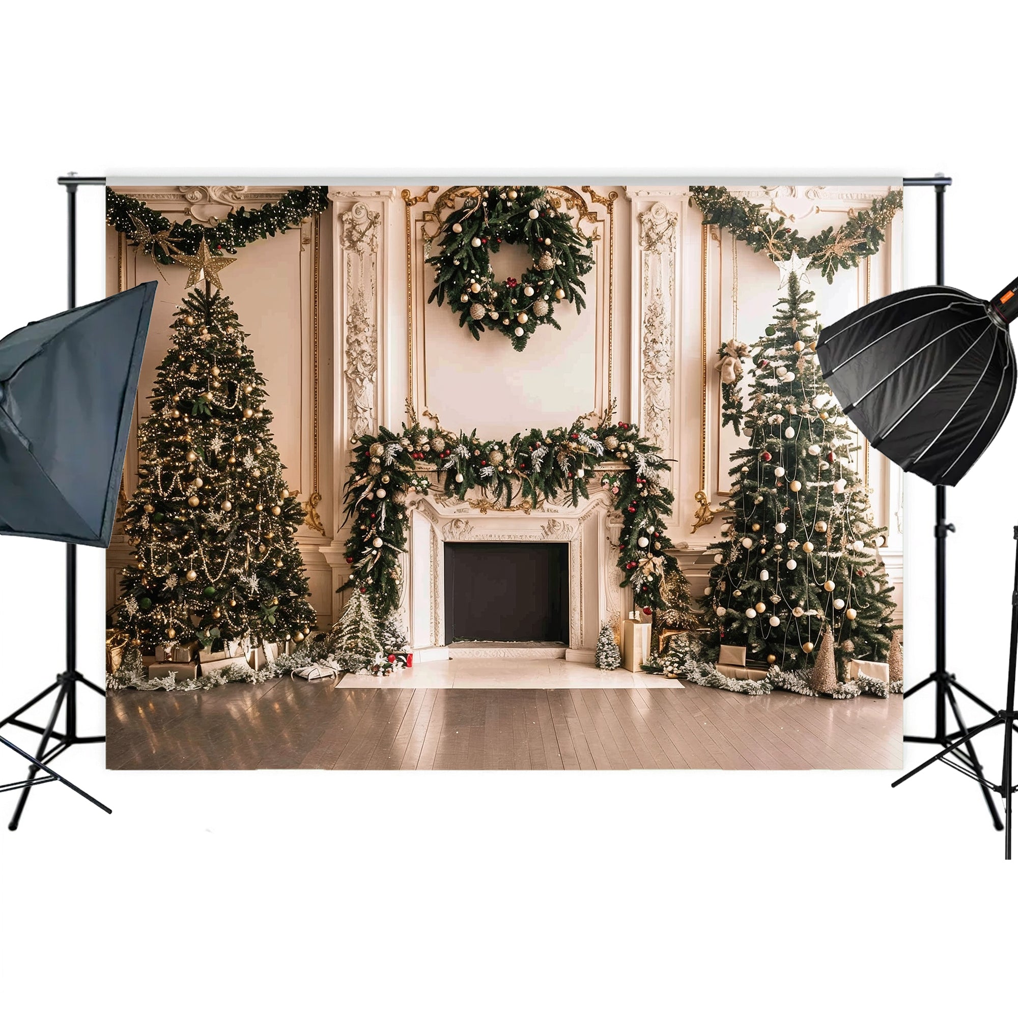 Elegant Holiday Fireplace Backdrop
