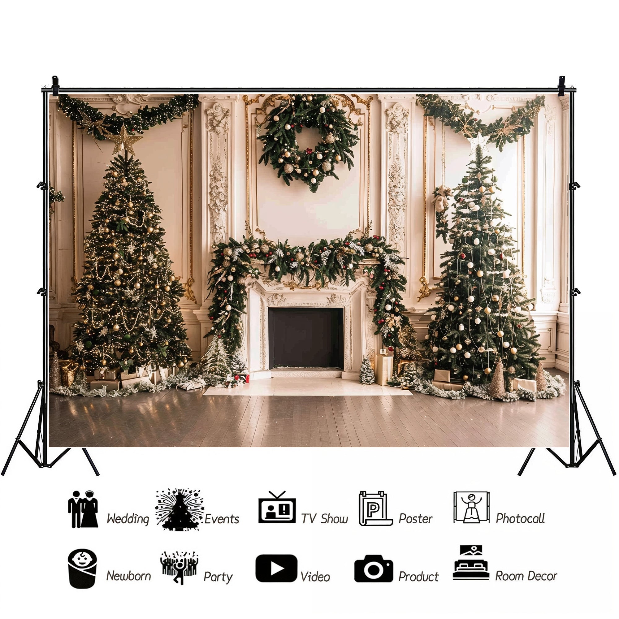 Elegant Holiday Fireplace Backdrop